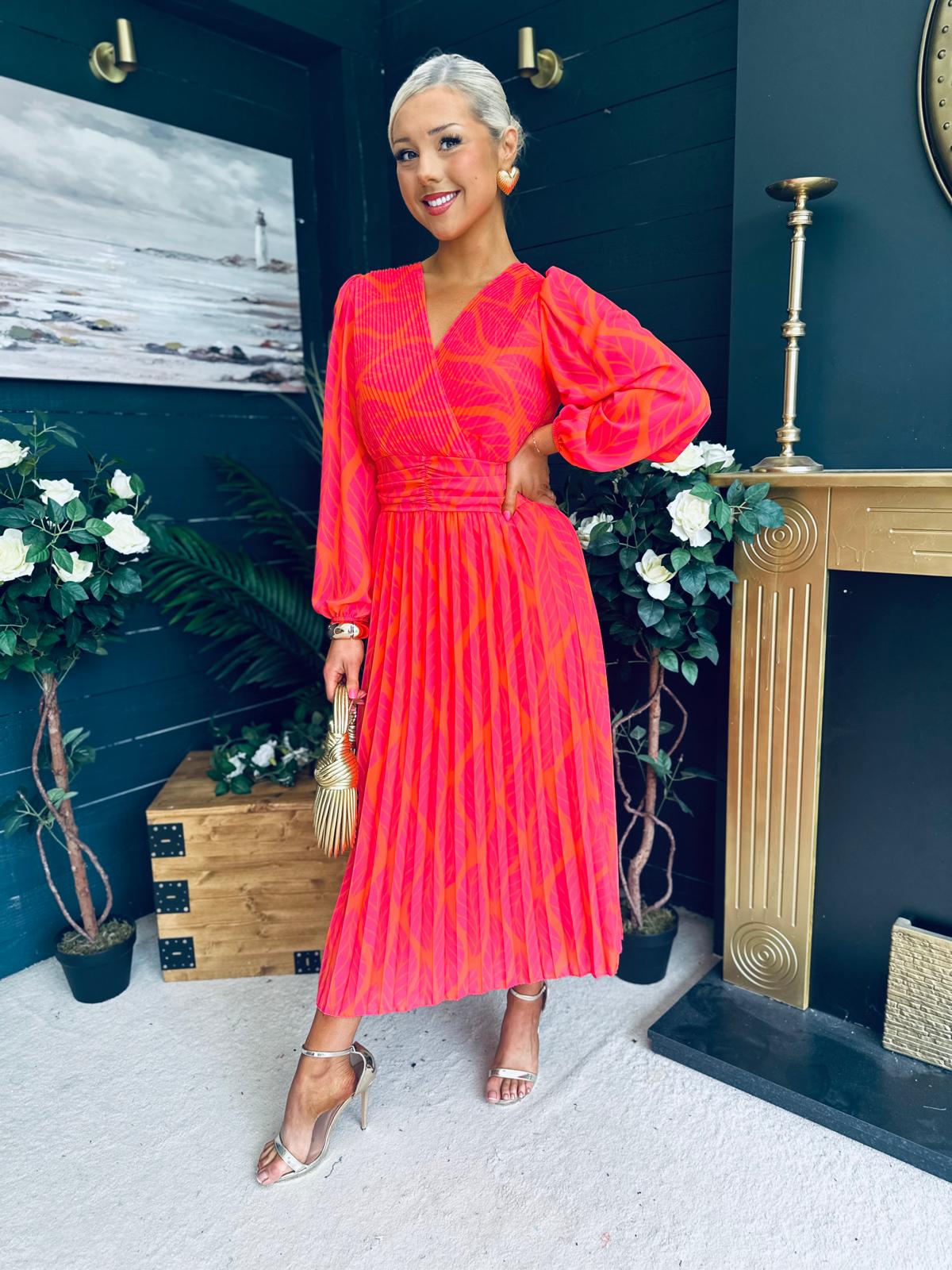 Laoise Banded Midi Dress Pink & Orange