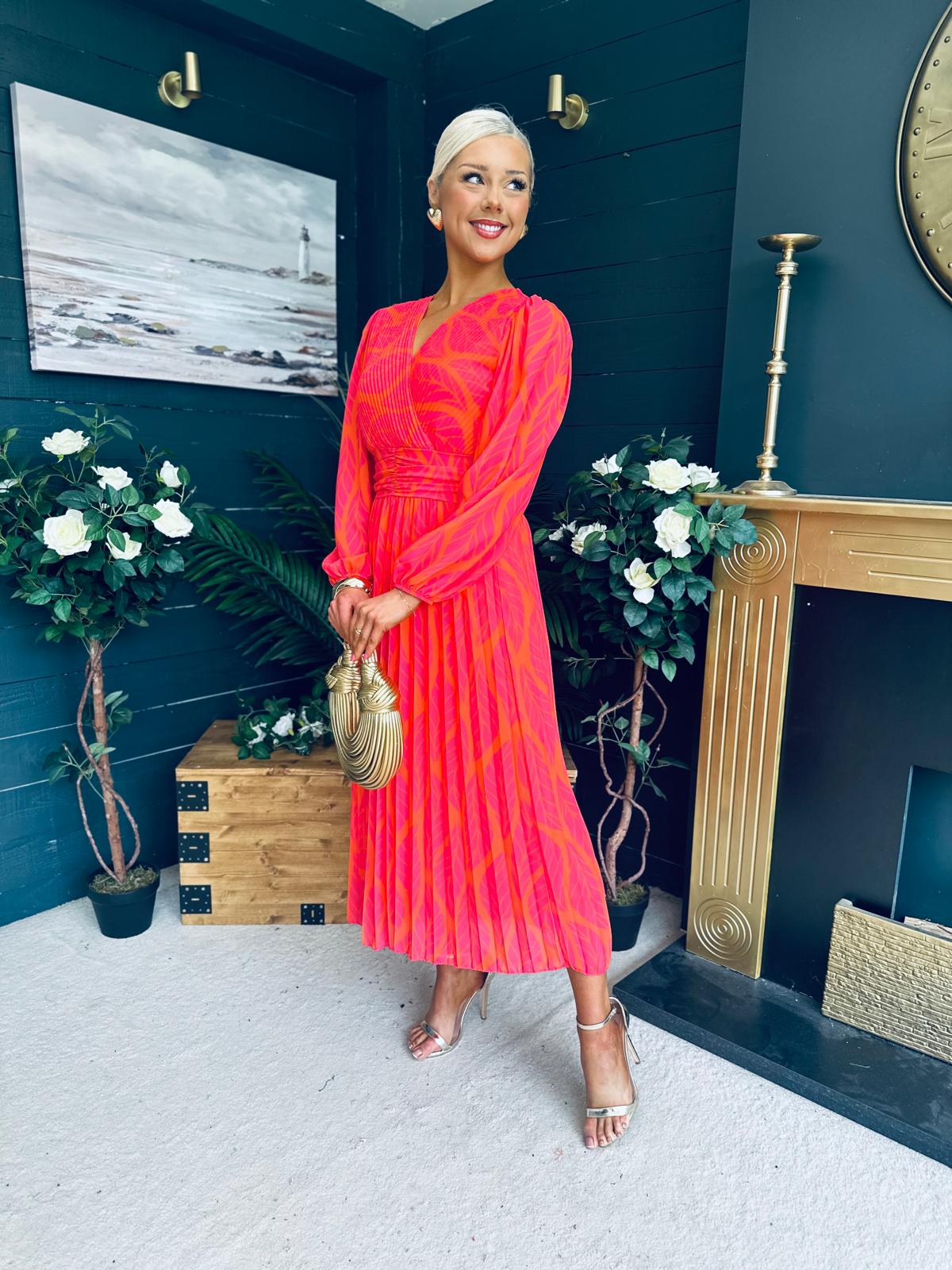 Laoise Banded Midi Dress Pink & Orange