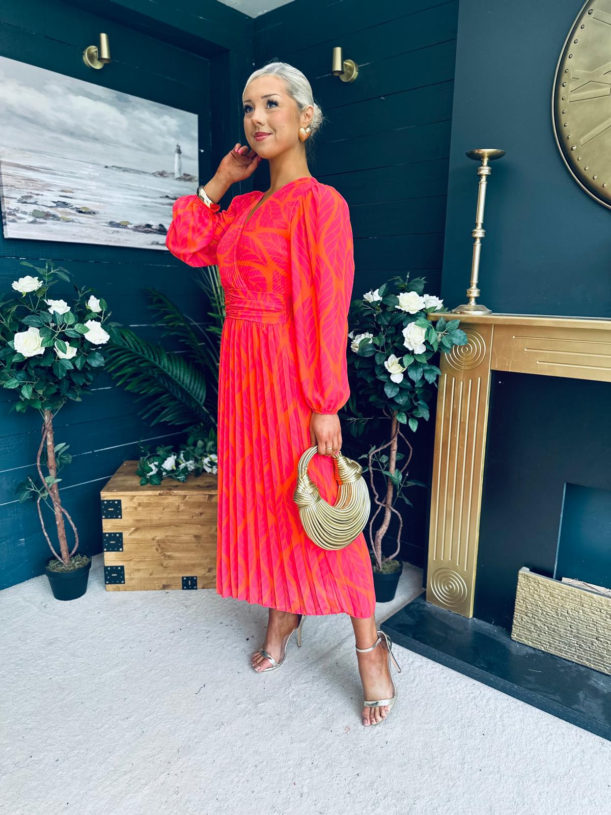 Laoise Banded Midi Dress Pink & Orange