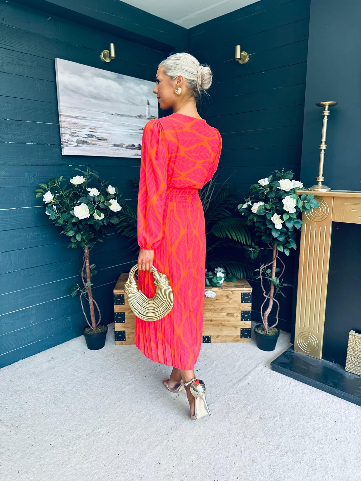 Laoise Banded Midi Dress Pink & Orange