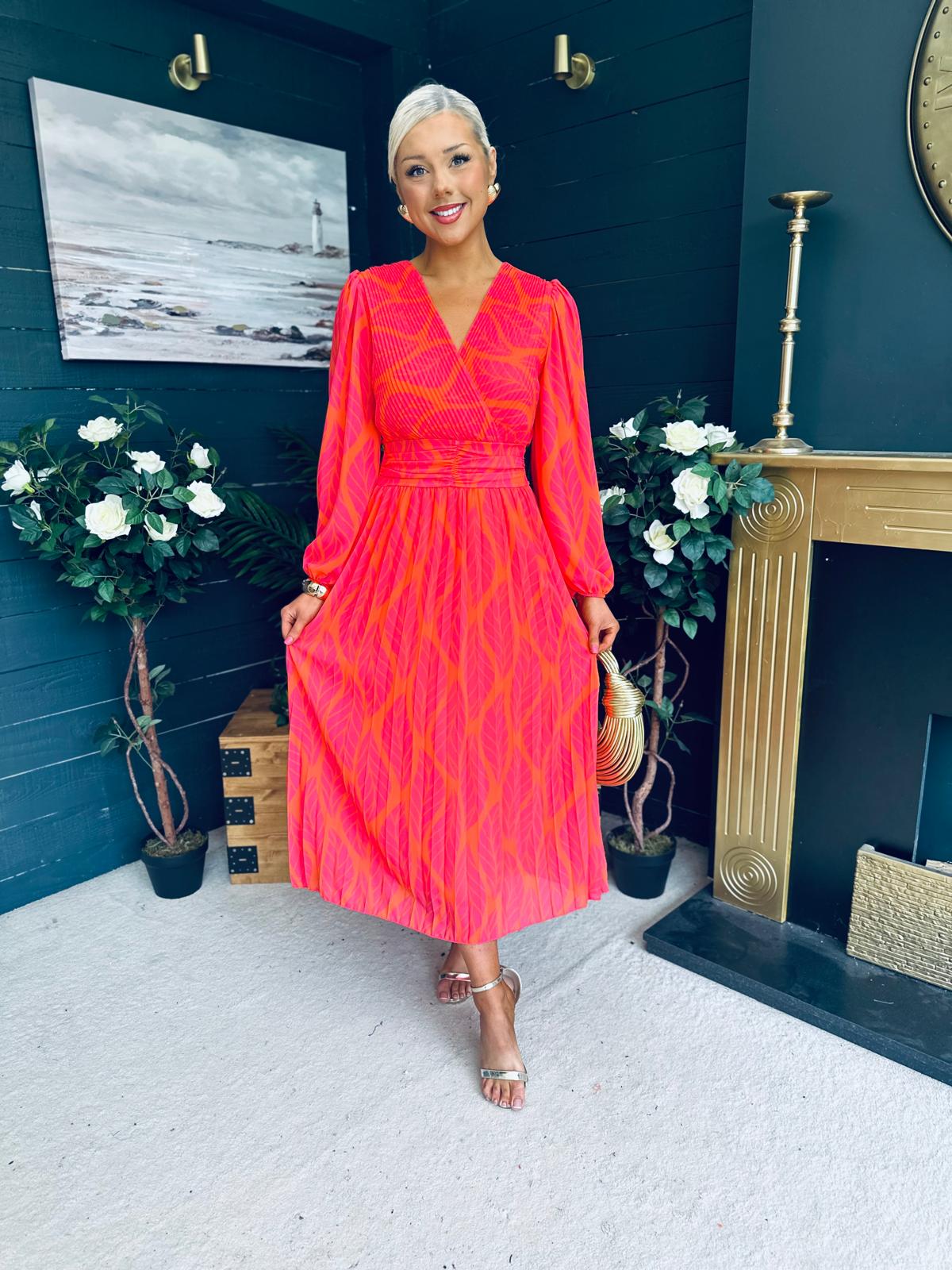 Laoise Banded Midi Dress Pink & Orange