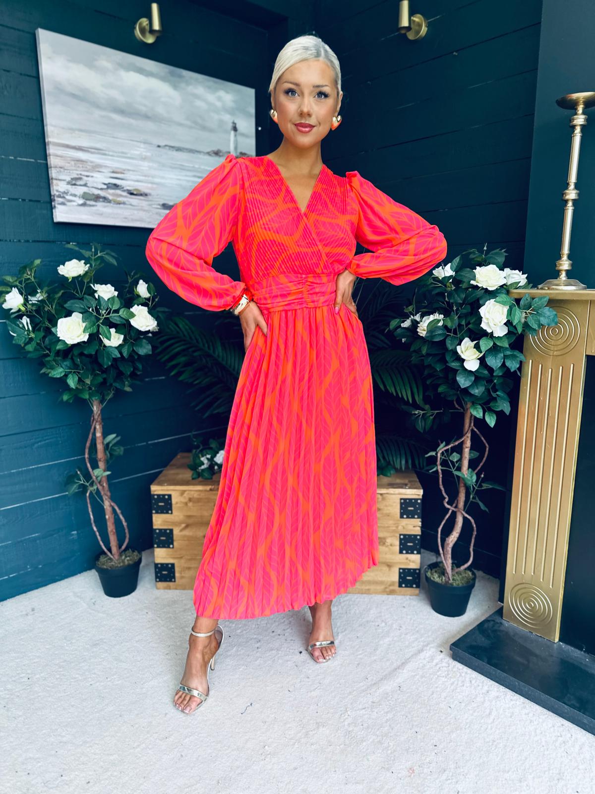 Laoise Banded Midi Dress Pink & Orange