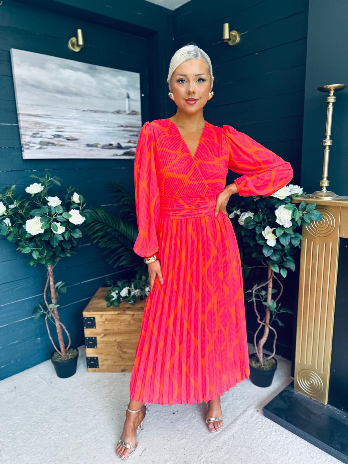 Laoise Banded Midi Dress Pink & Orange