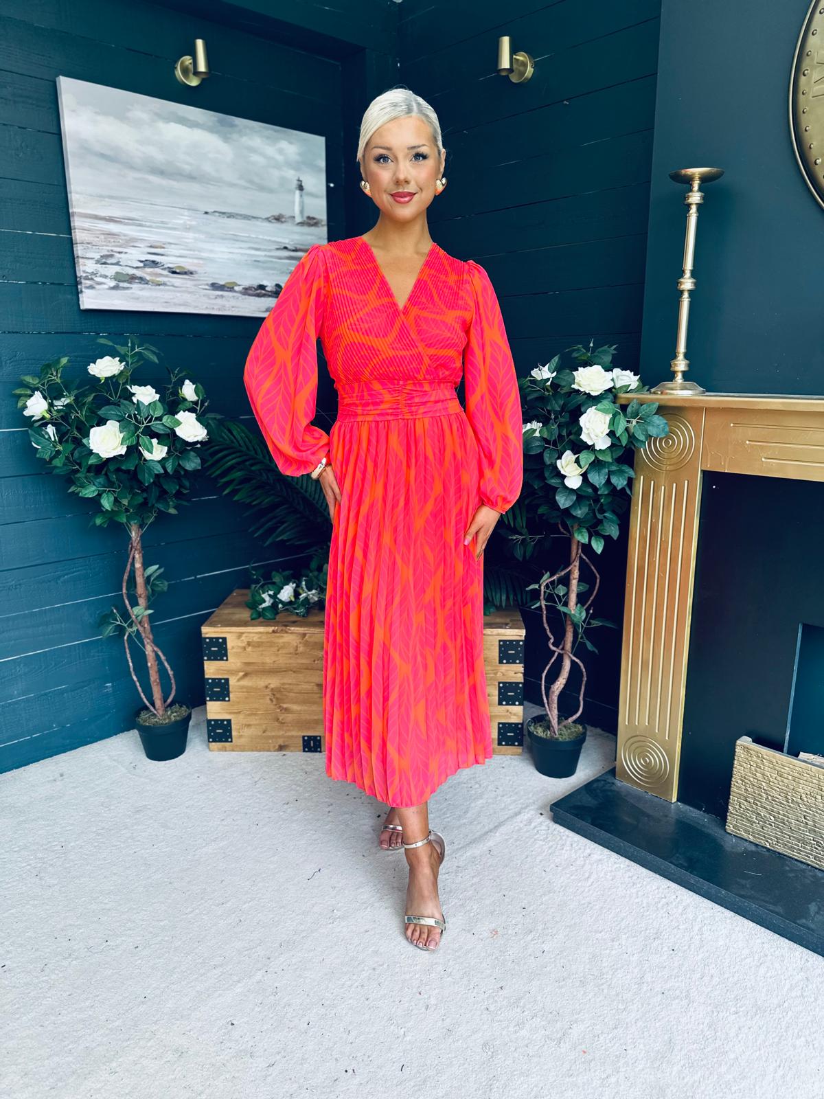 Laoise Banded Midi Dress Pink & Orange