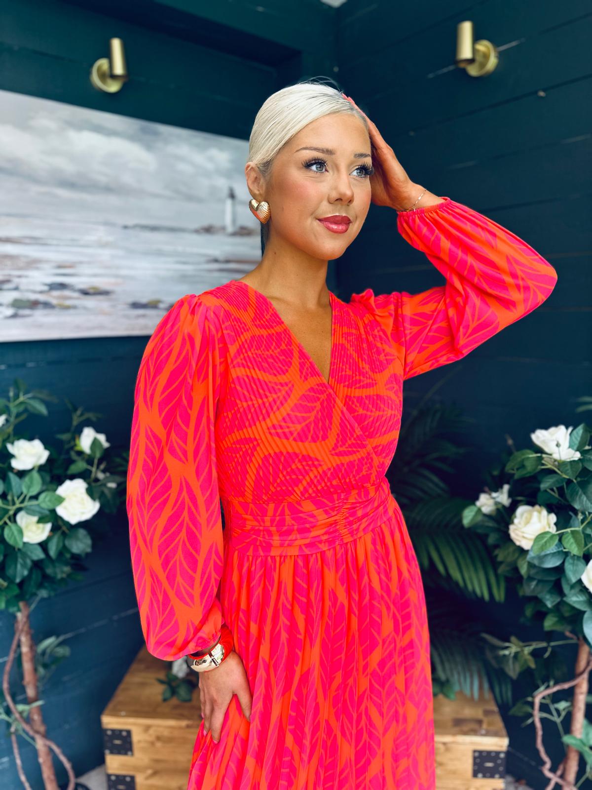 Laoise Banded Midi Dress Pink & Orange