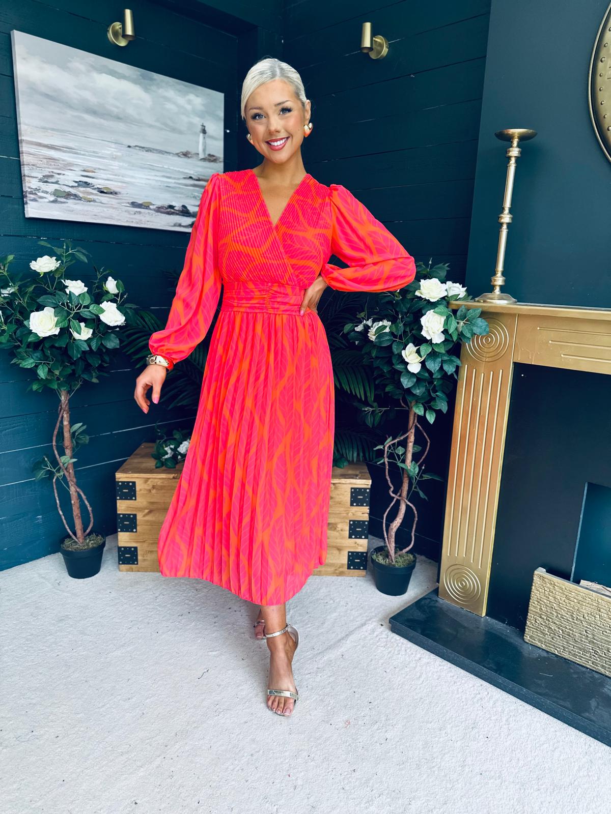 Laoise Banded Midi Dress Pink & Orange
