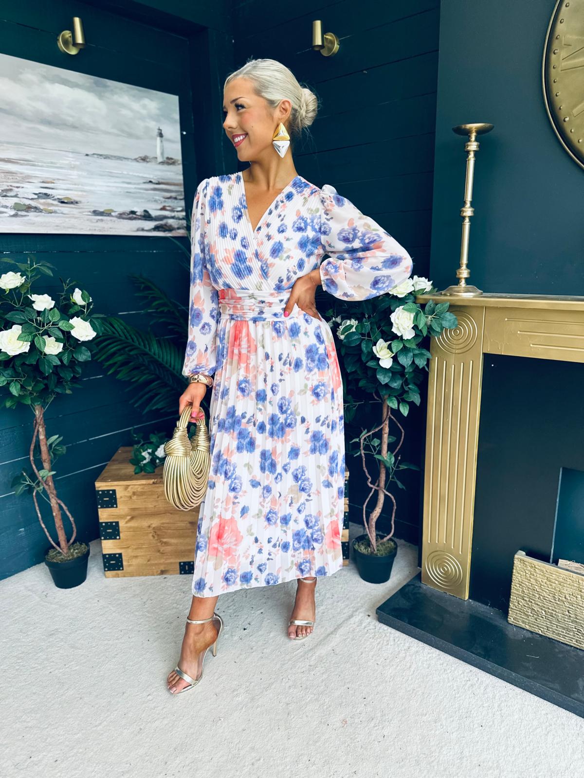 Laoise Banded Midi Dress Floral Cream