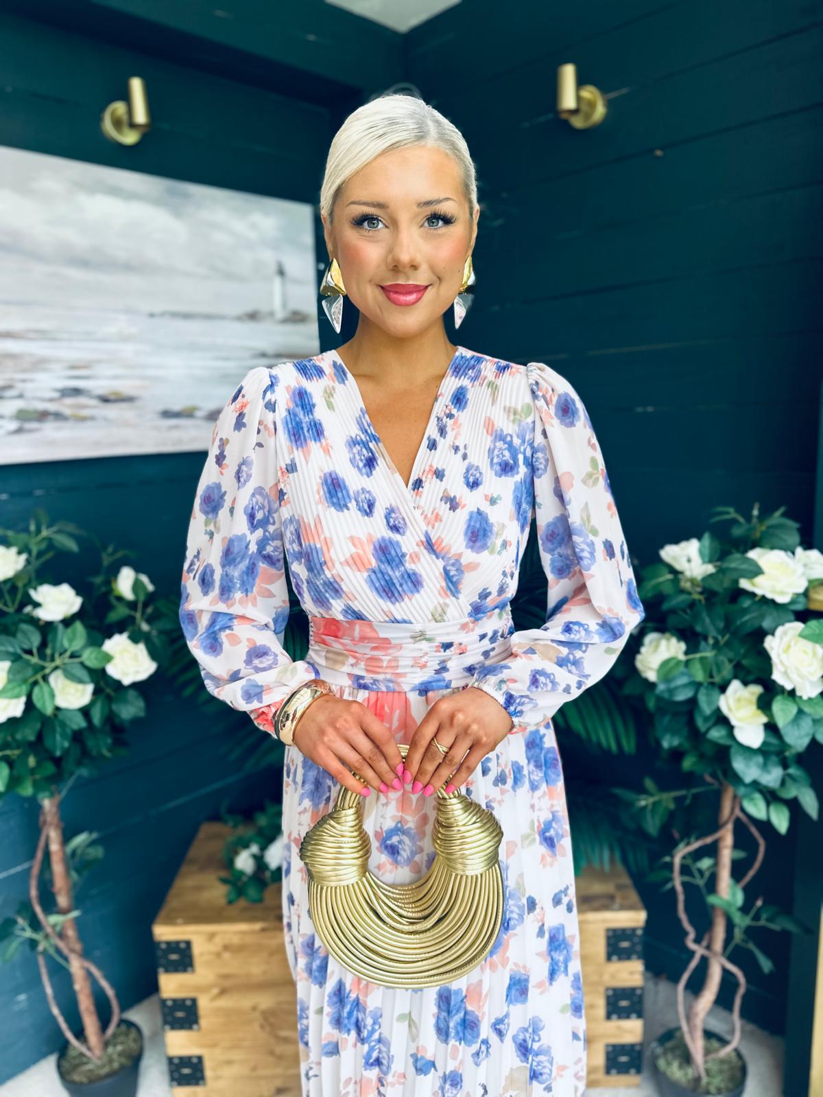 Laoise Banded Midi Dress Floral Cream