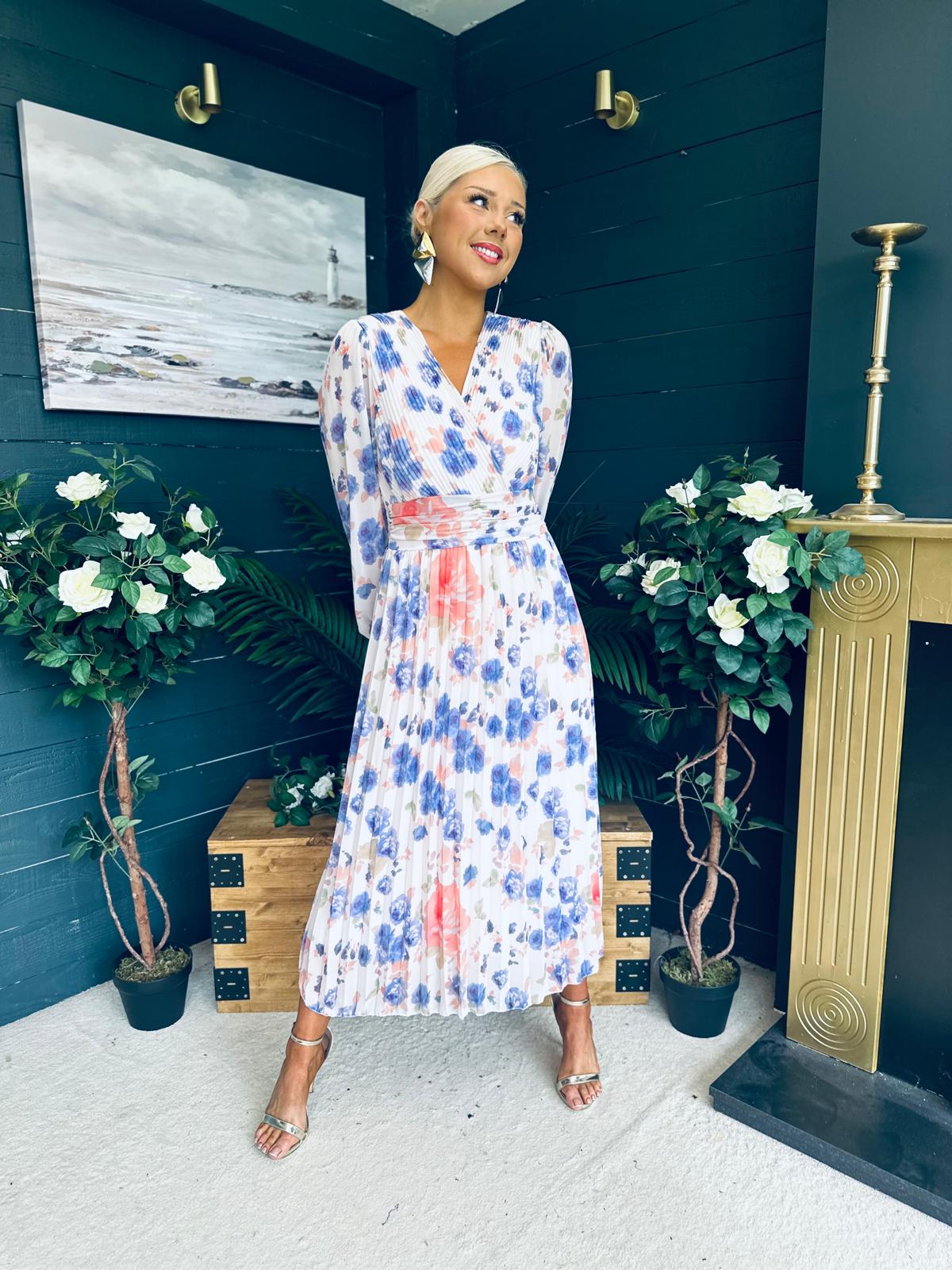 Laoise Banded Midi Dress Floral Cream