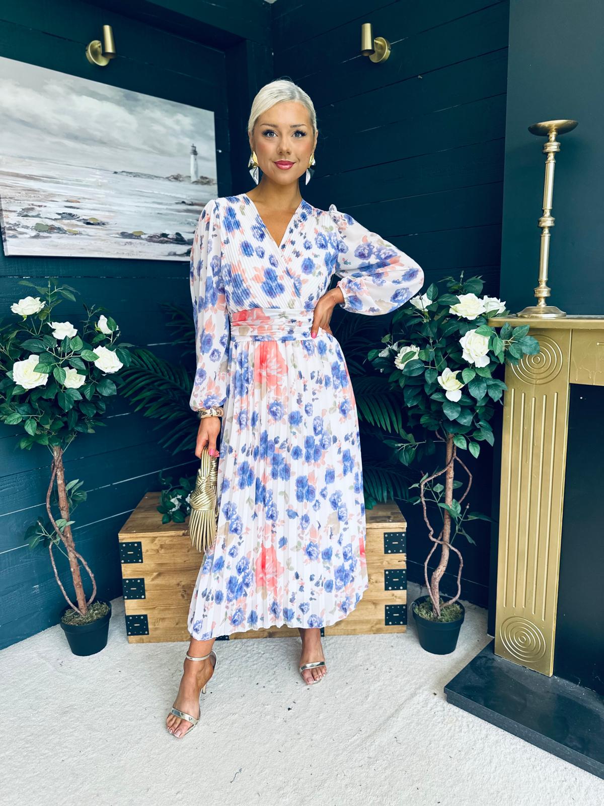 Laoise Banded Midi Dress Floral Cream