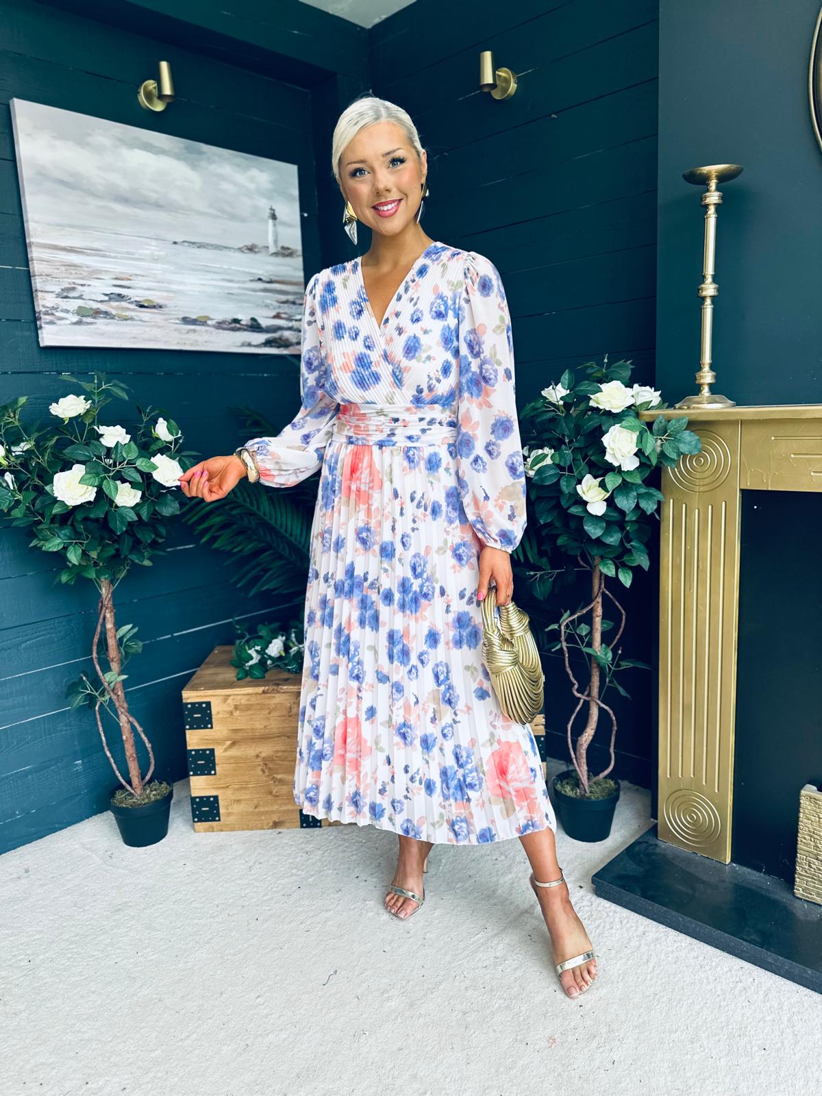 Laoise Banded Midi Dress Floral Cream
