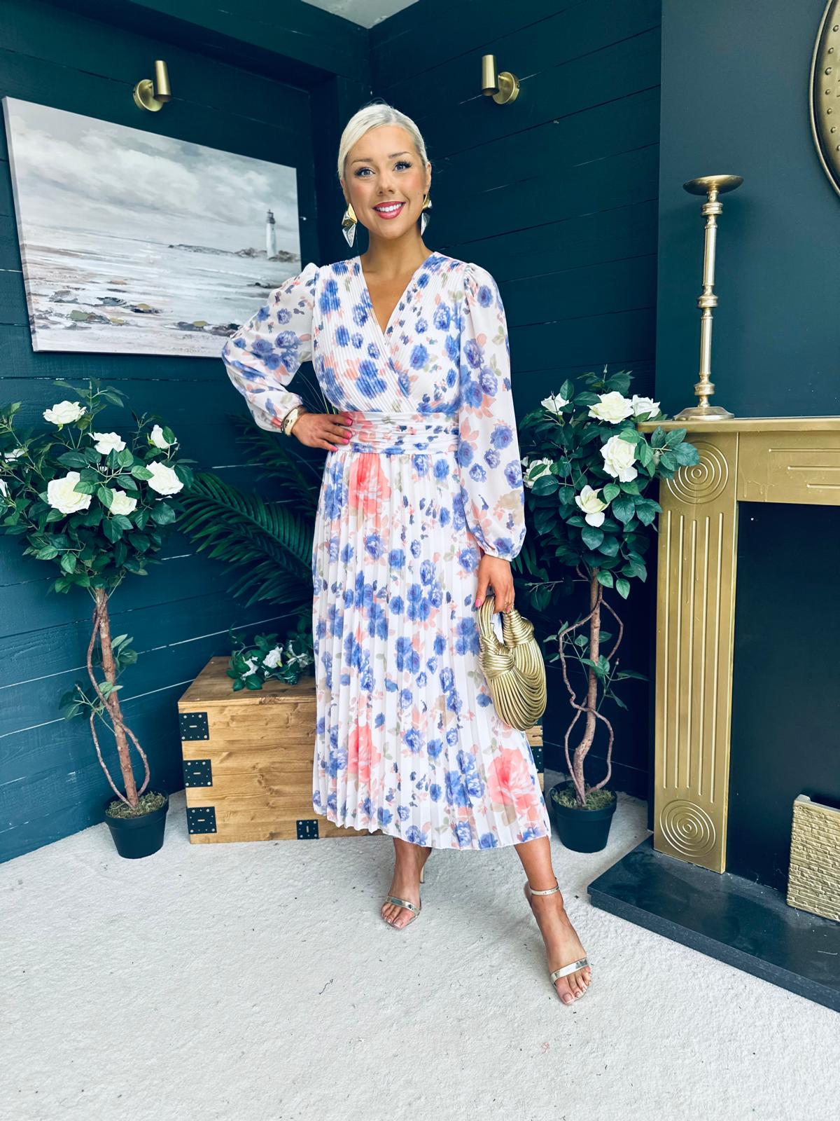 Laoise Banded Midi Dress Floral Cream