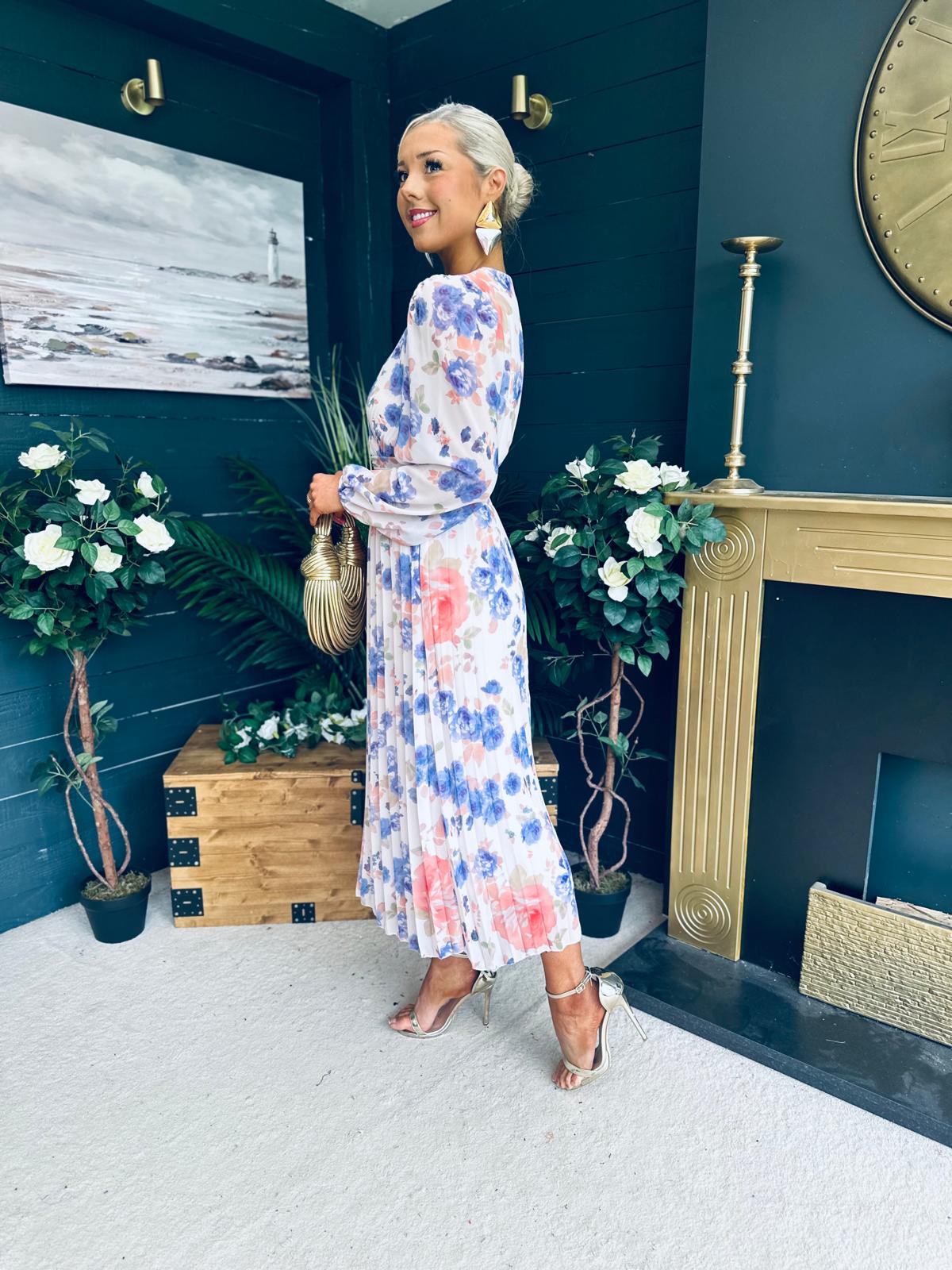 Laoise Banded Midi Dress Floral Cream