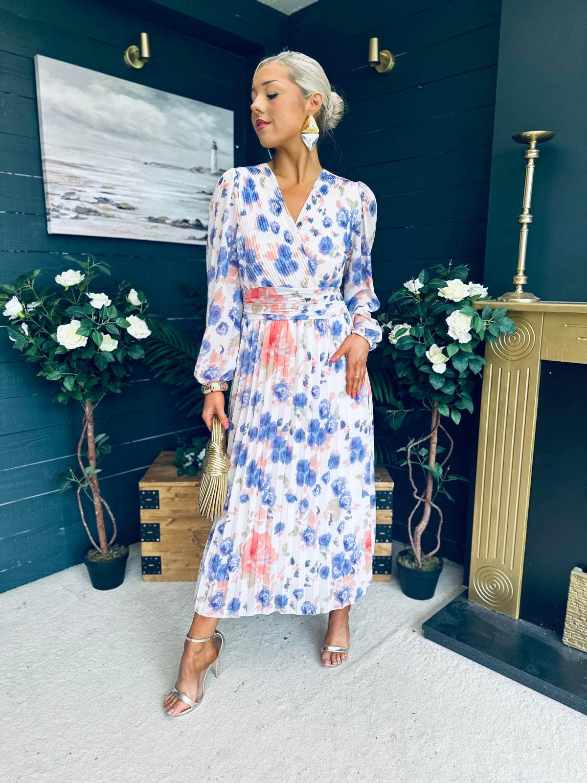 Laoise Banded Midi Dress Floral Cream