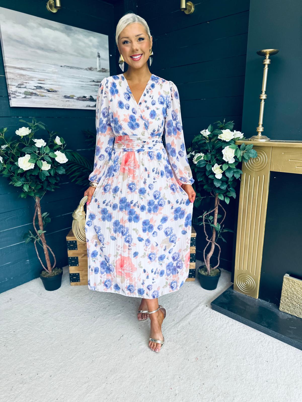 Laoise Banded Midi Dress Floral Cream