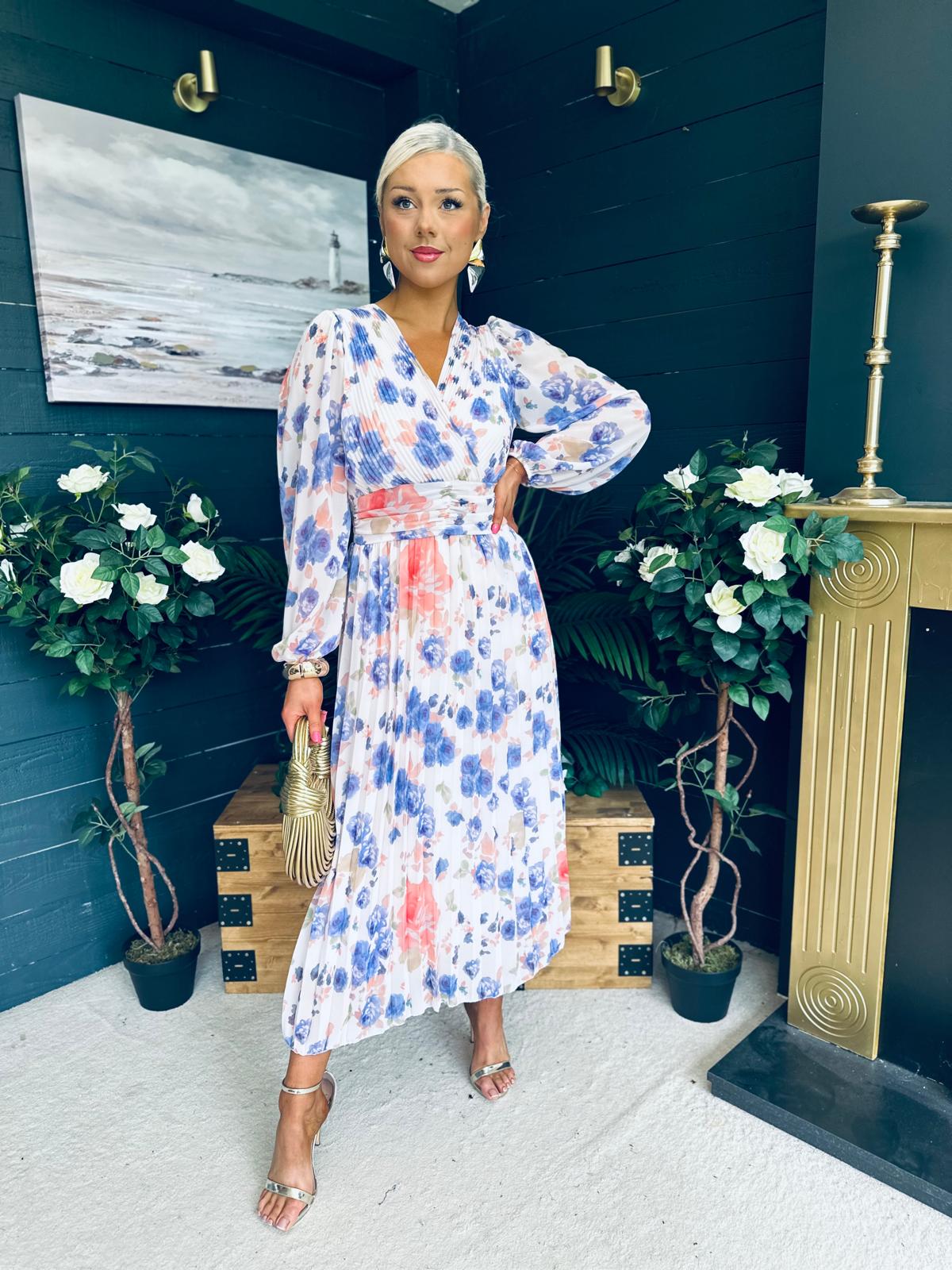 Laoise Banded Midi Dress Floral Cream