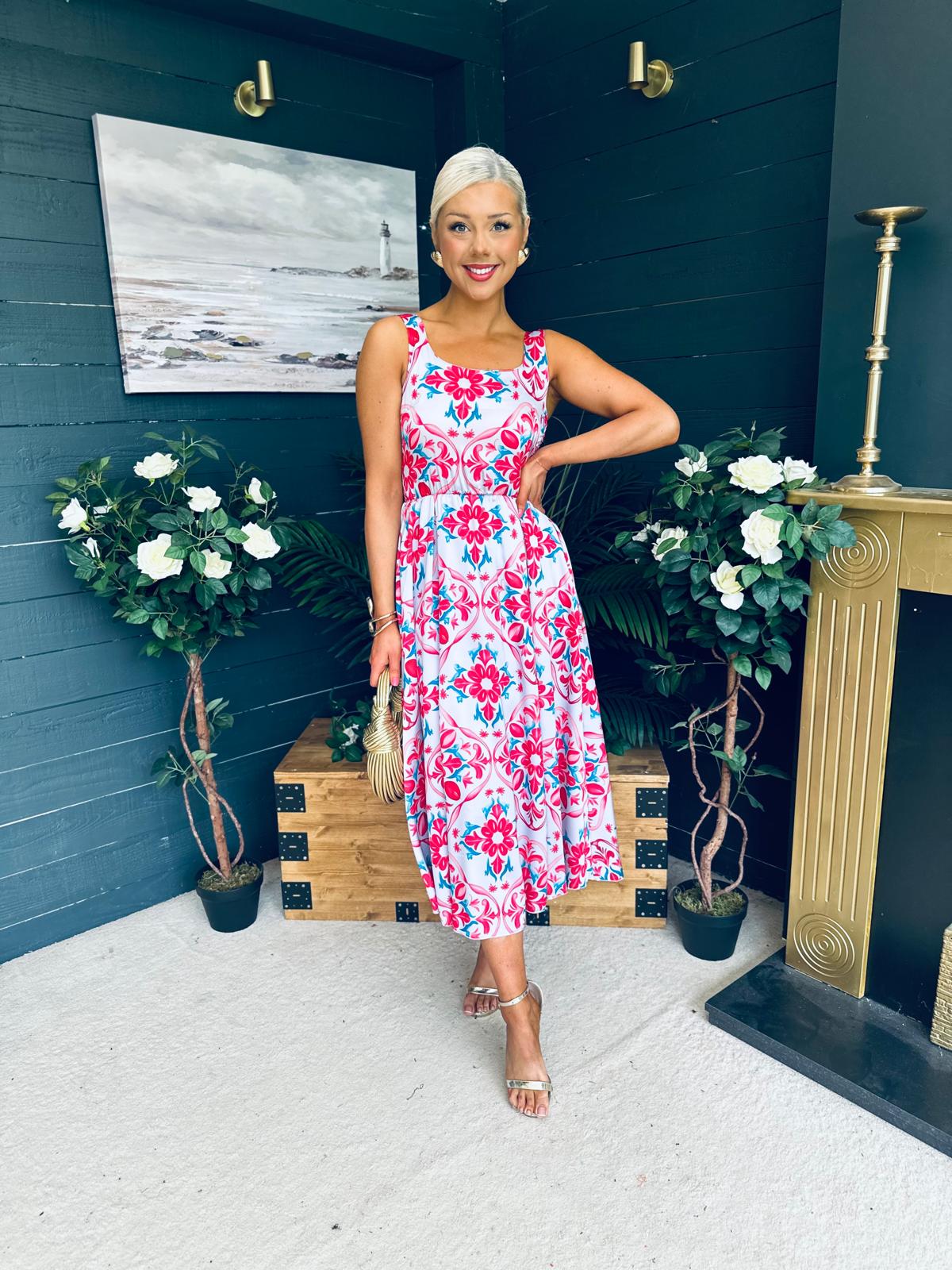 Alice Square Neck Midi Dress Pastel