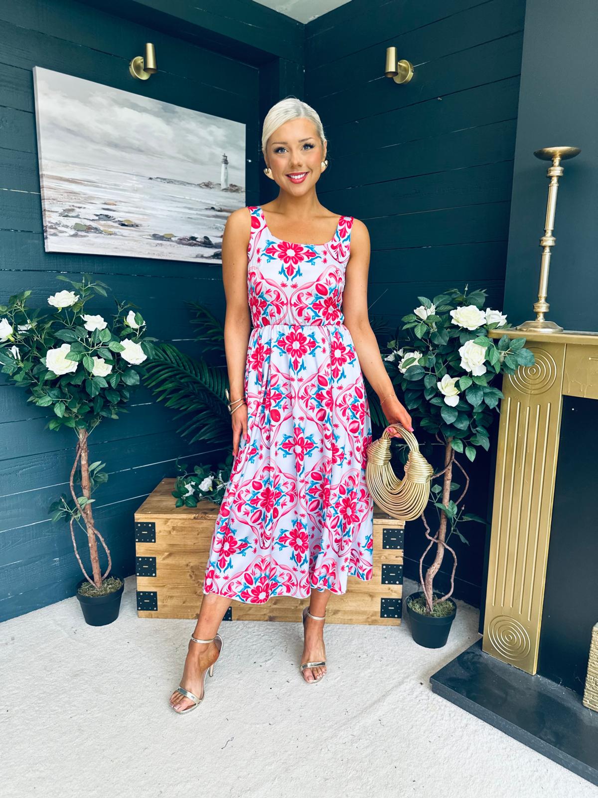 Alice Square Neck Midi Dress Pastel