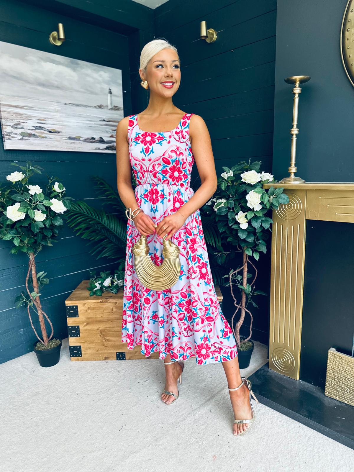 Alice Square Neck Midi Dress Pastel