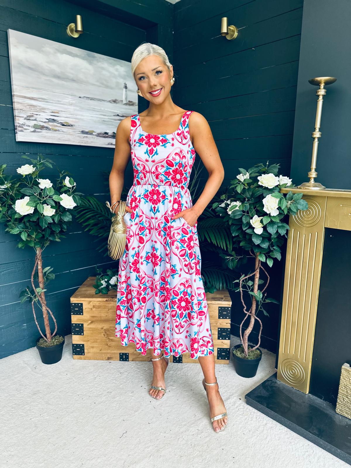 Alice Square Neck Midi Dress Pastel