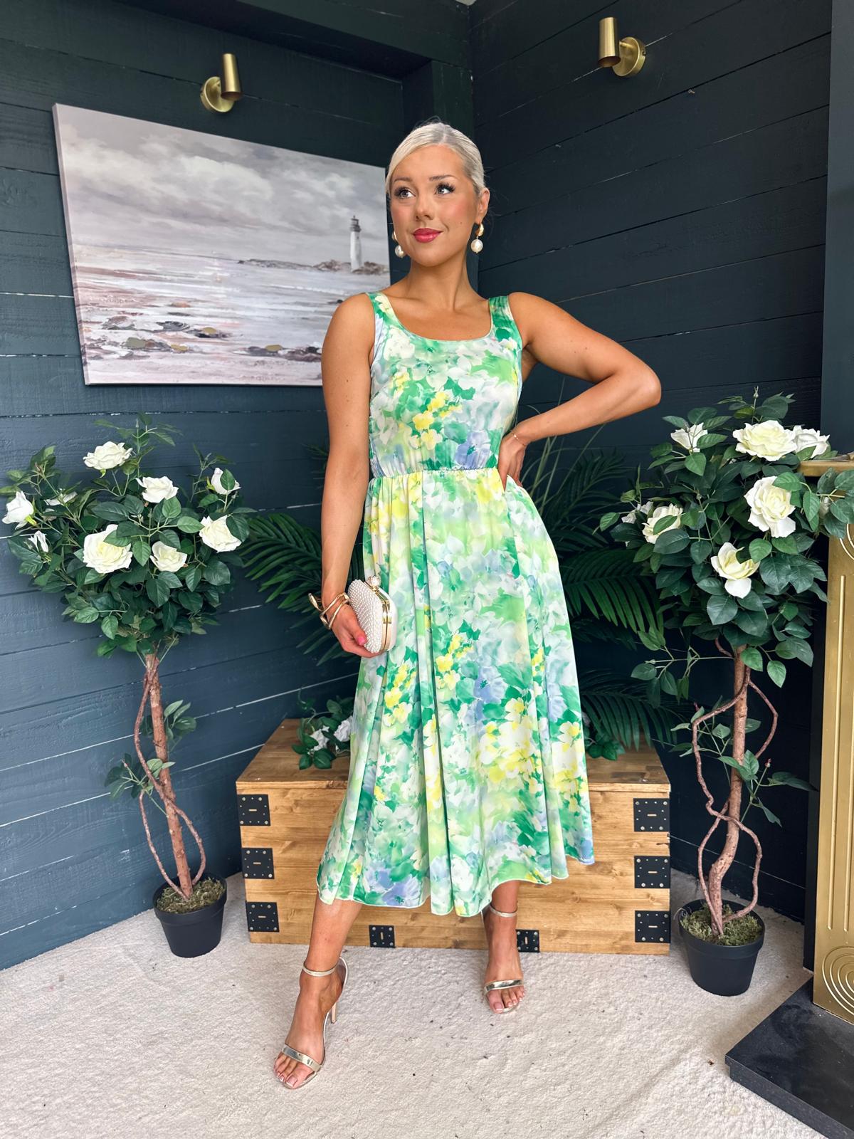 Alice Square Neck Midi Dress Green
