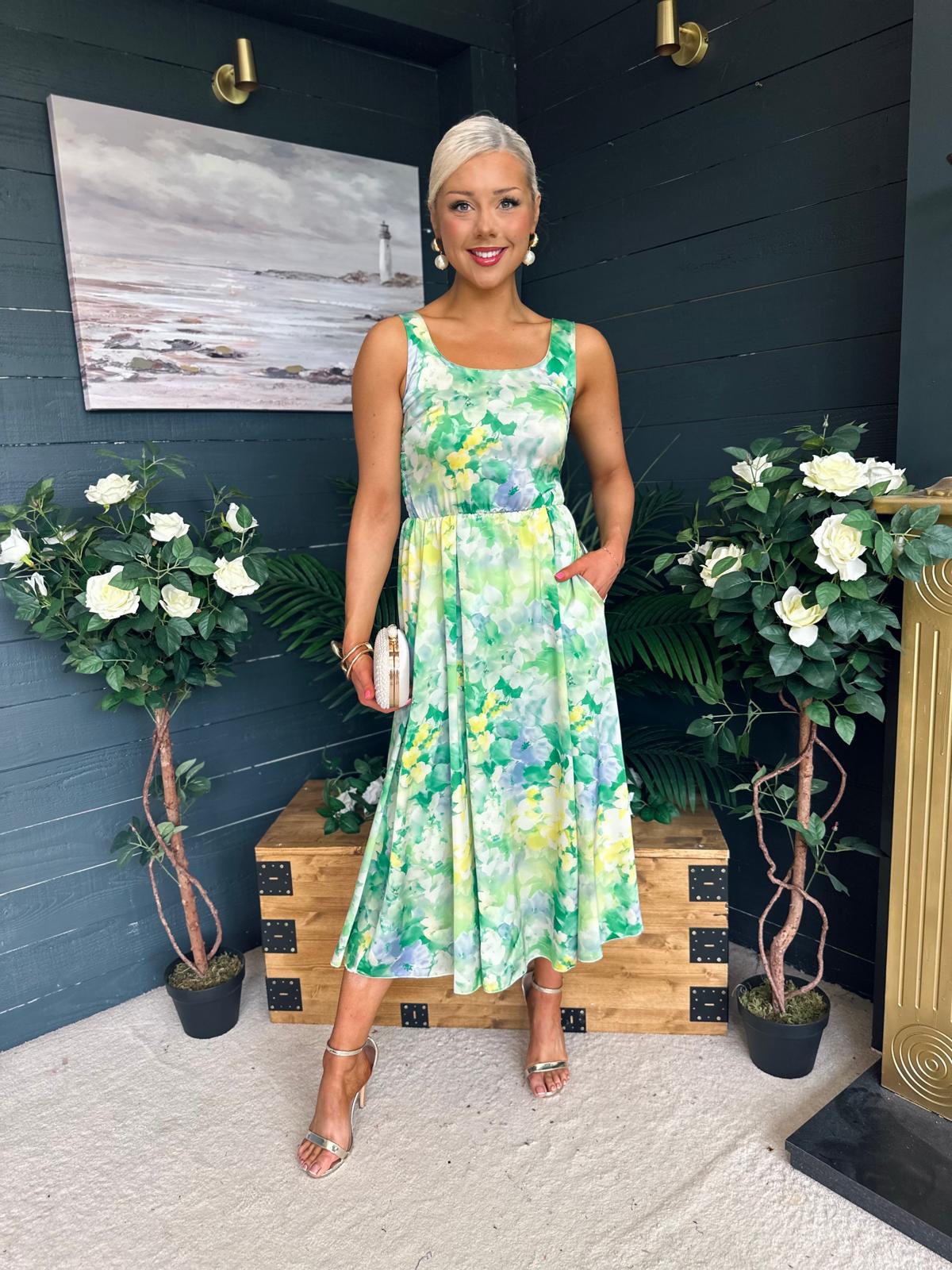 Alice Square Neck Midi Dress Green