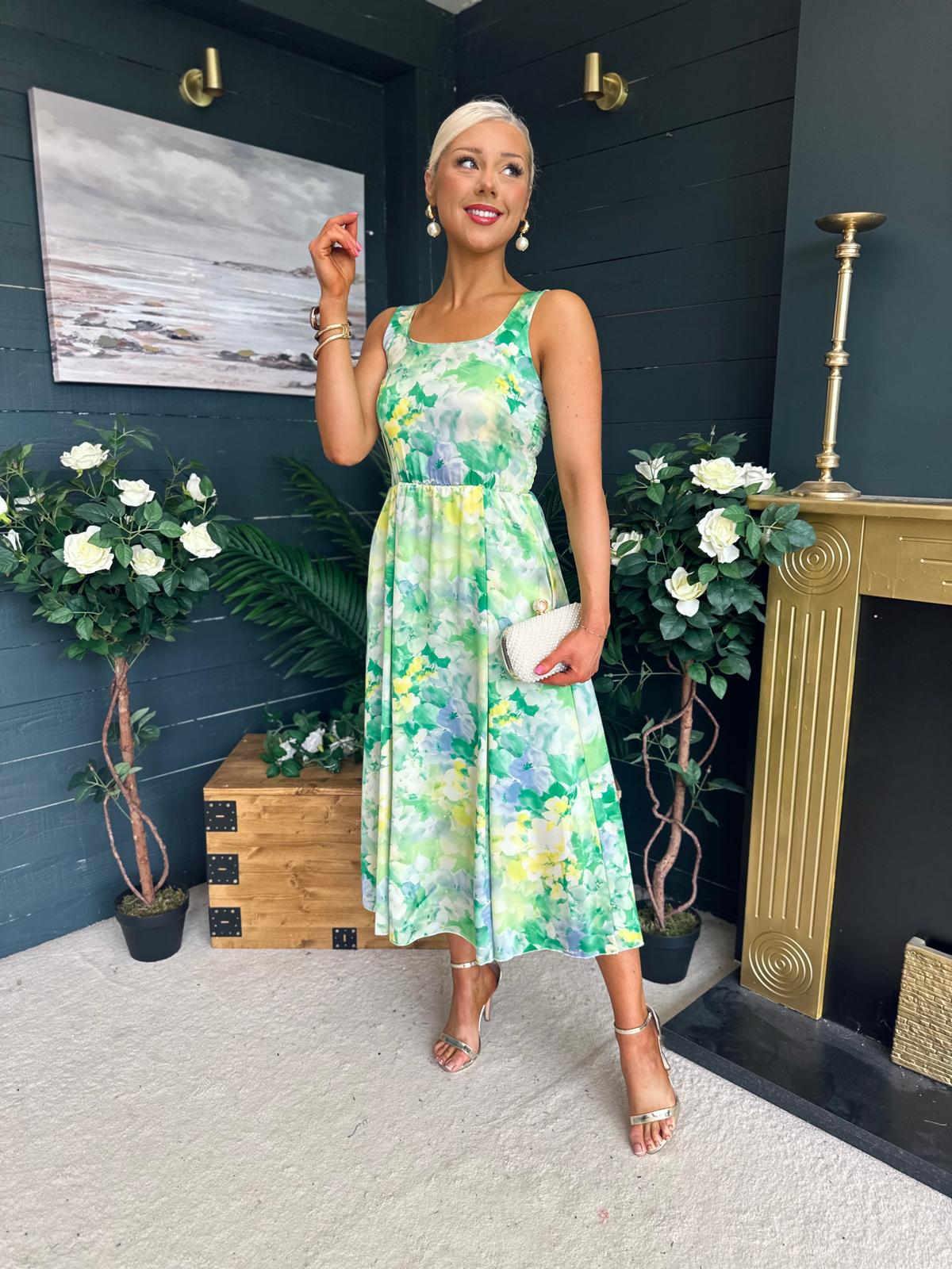 Alice Square Neck Midi Dress Green