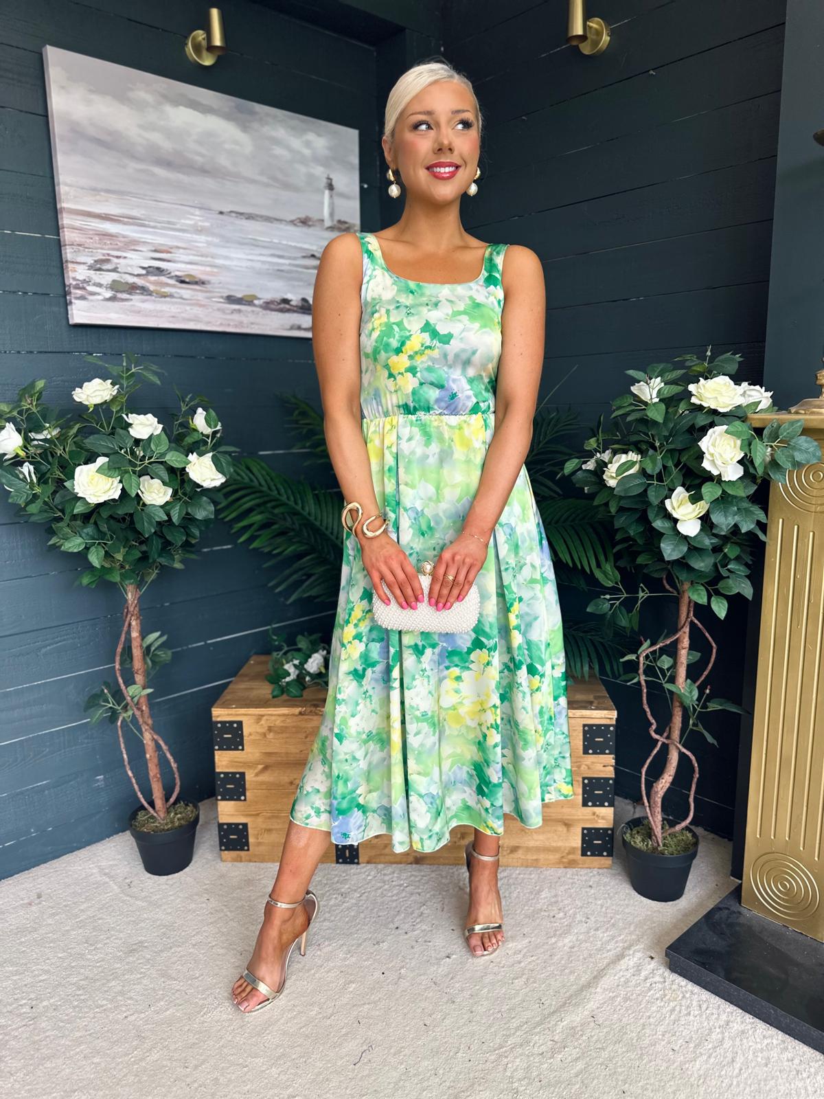 Alice Square Neck Midi Dress Green