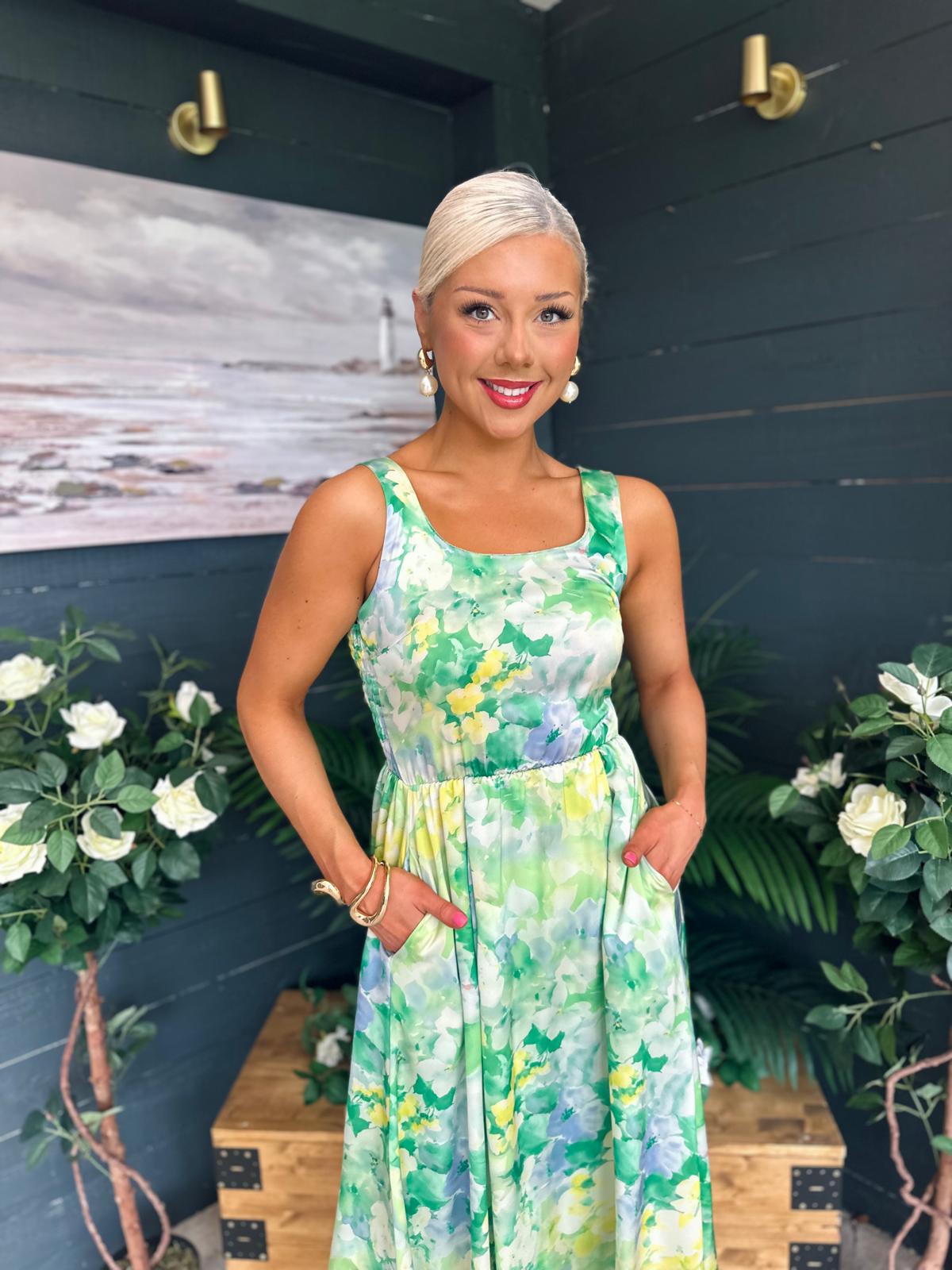 Alice Square Neck Midi Dress Green