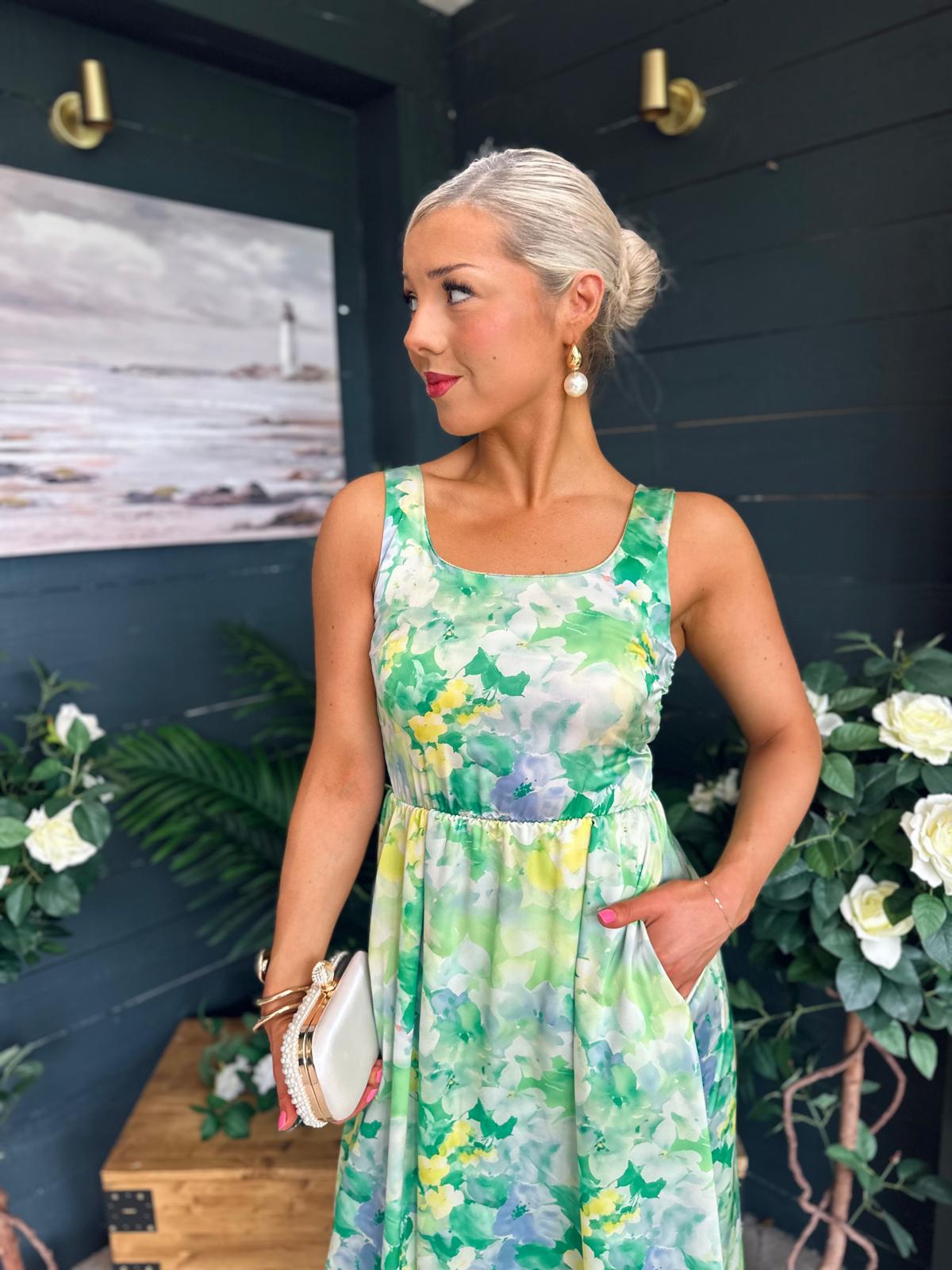 Alice Square Neck Midi Dress Green