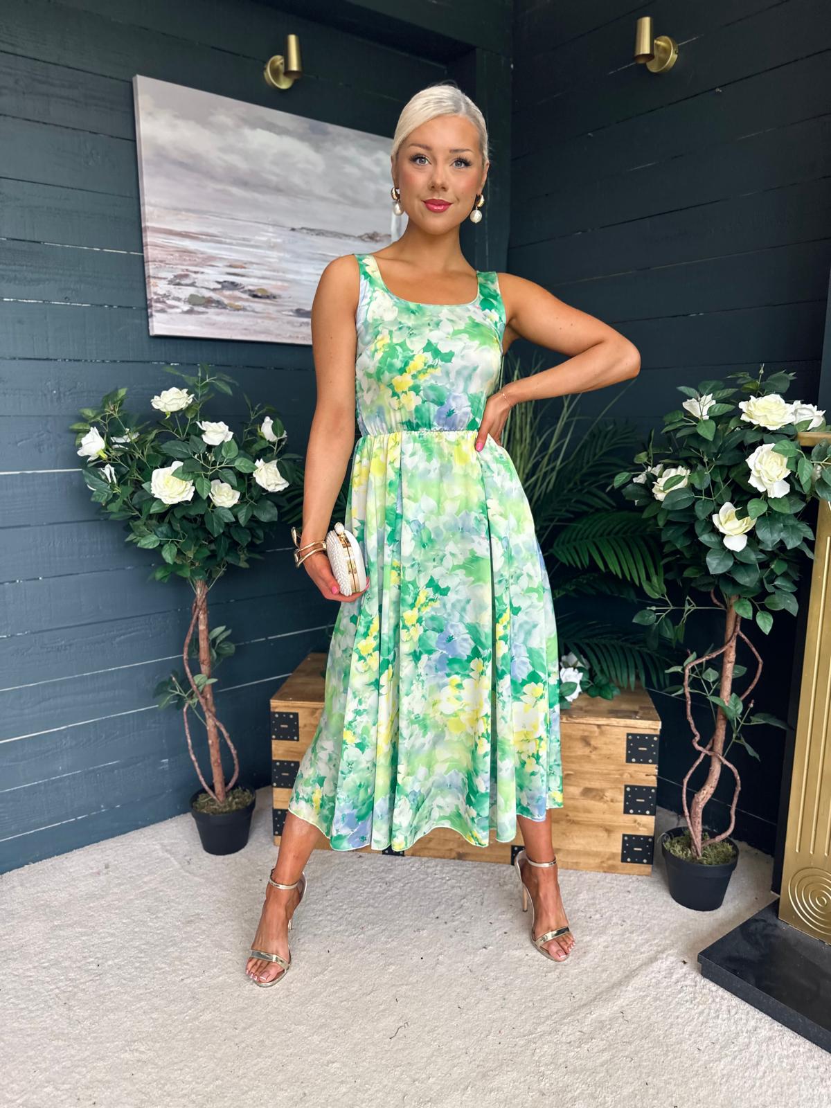 Alice Square Neck Midi Dress Green