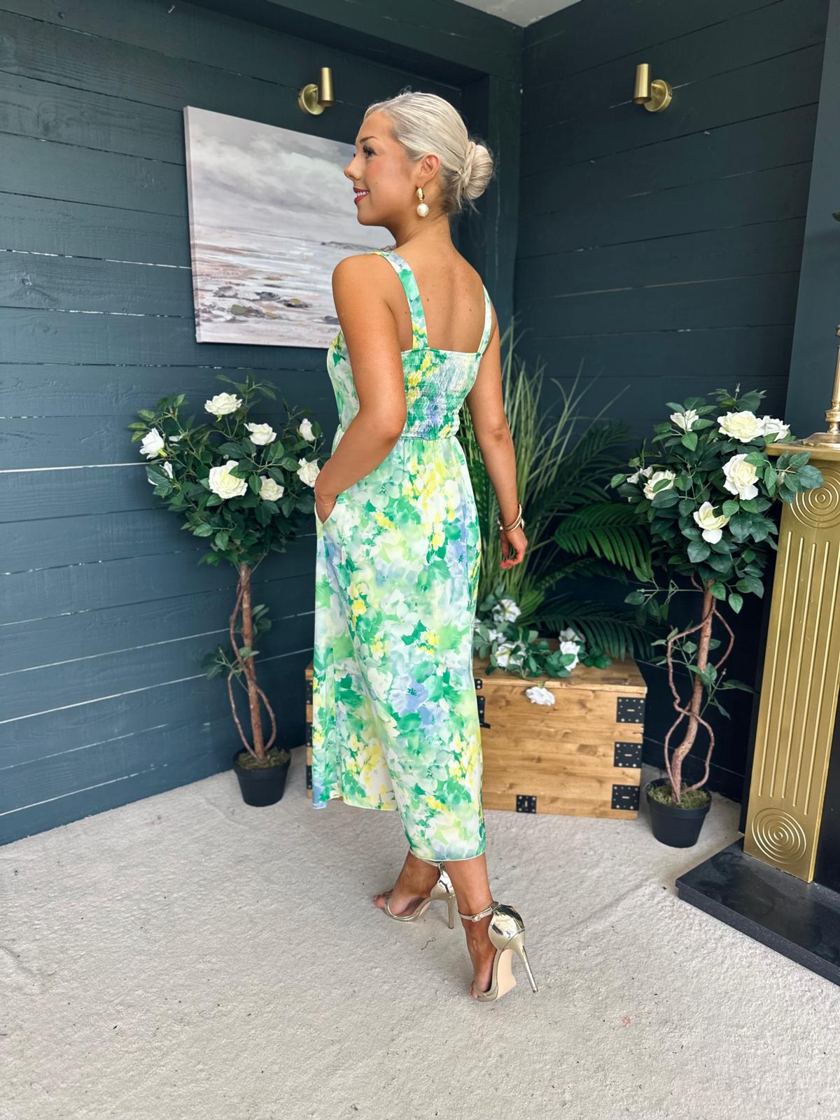 Alice Square Neck Midi Dress Green