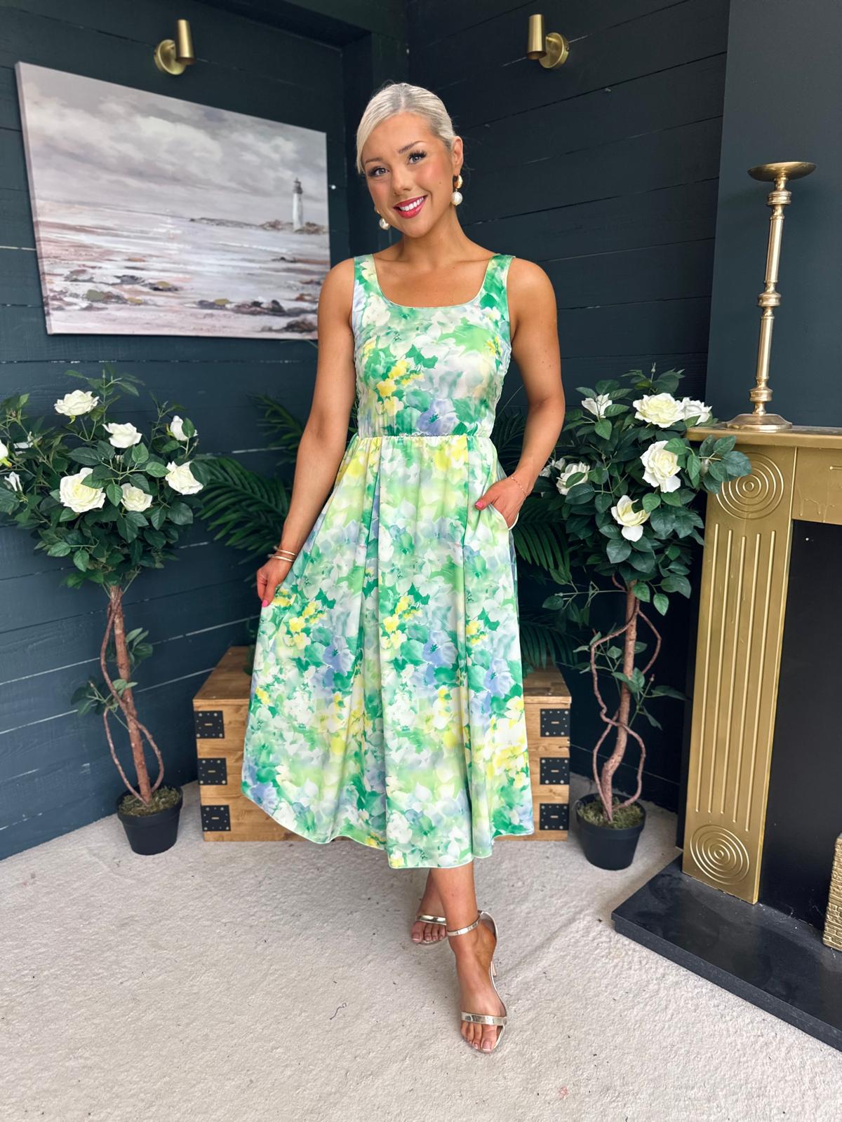 Alice Square Neck Midi Dress Green