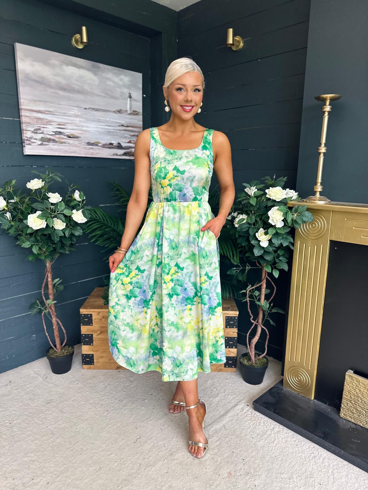 Alice Square Neck Midi Dress Green