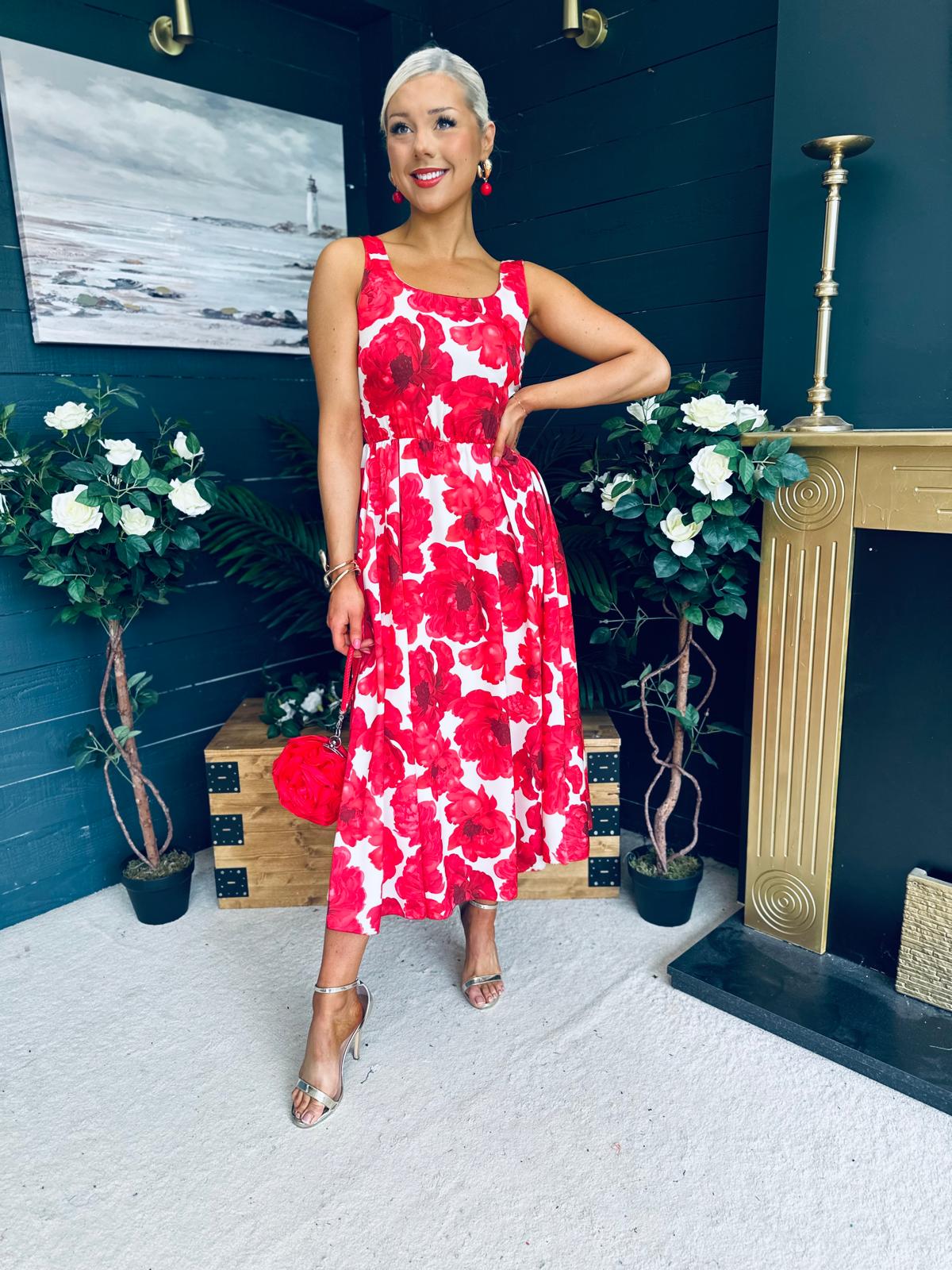 Alice Square Neck Midi Dress Red