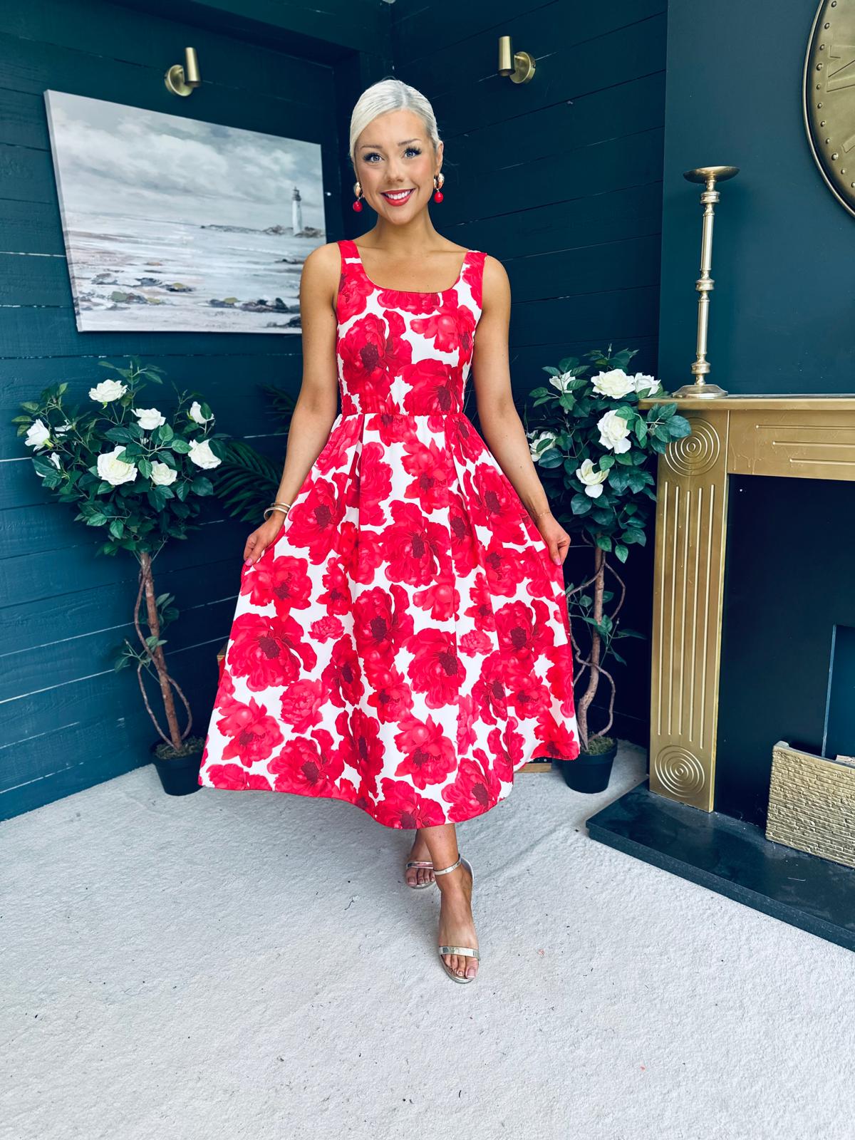 Alice Square Neck Midi Dress Red