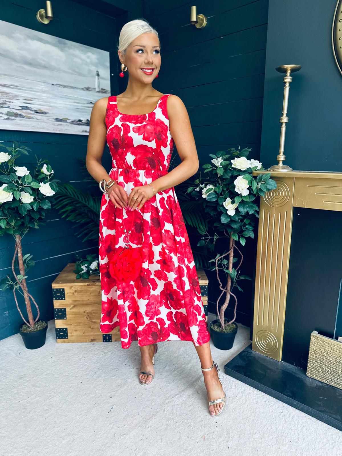 Alice Square Neck Midi Dress Red