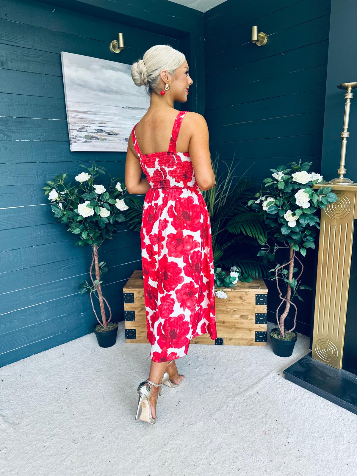 Alice Square Neck Midi Dress Red