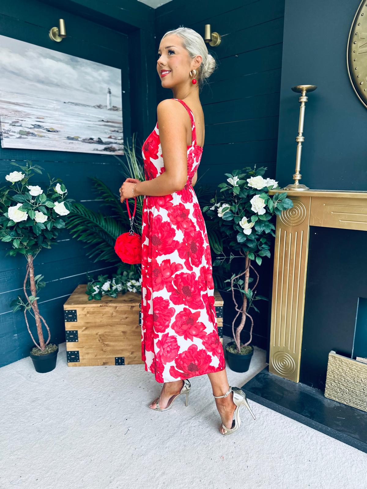 Alice Square Neck Midi Dress Red