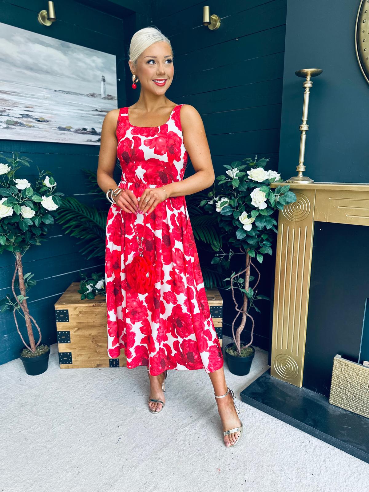 Alice Square Neck Midi Dress Red