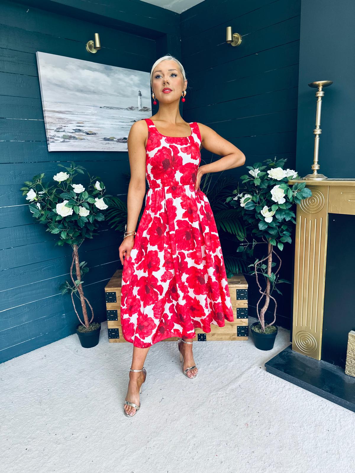 Alice Square Neck Midi Dress Red