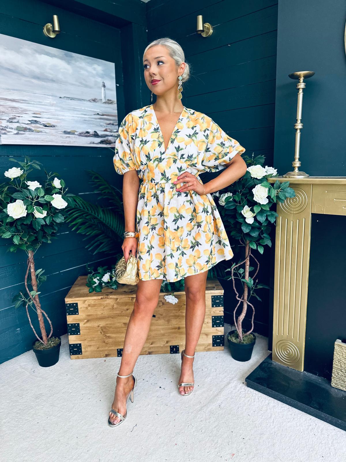 Trina Printed Mini Shirt Dress Yellow