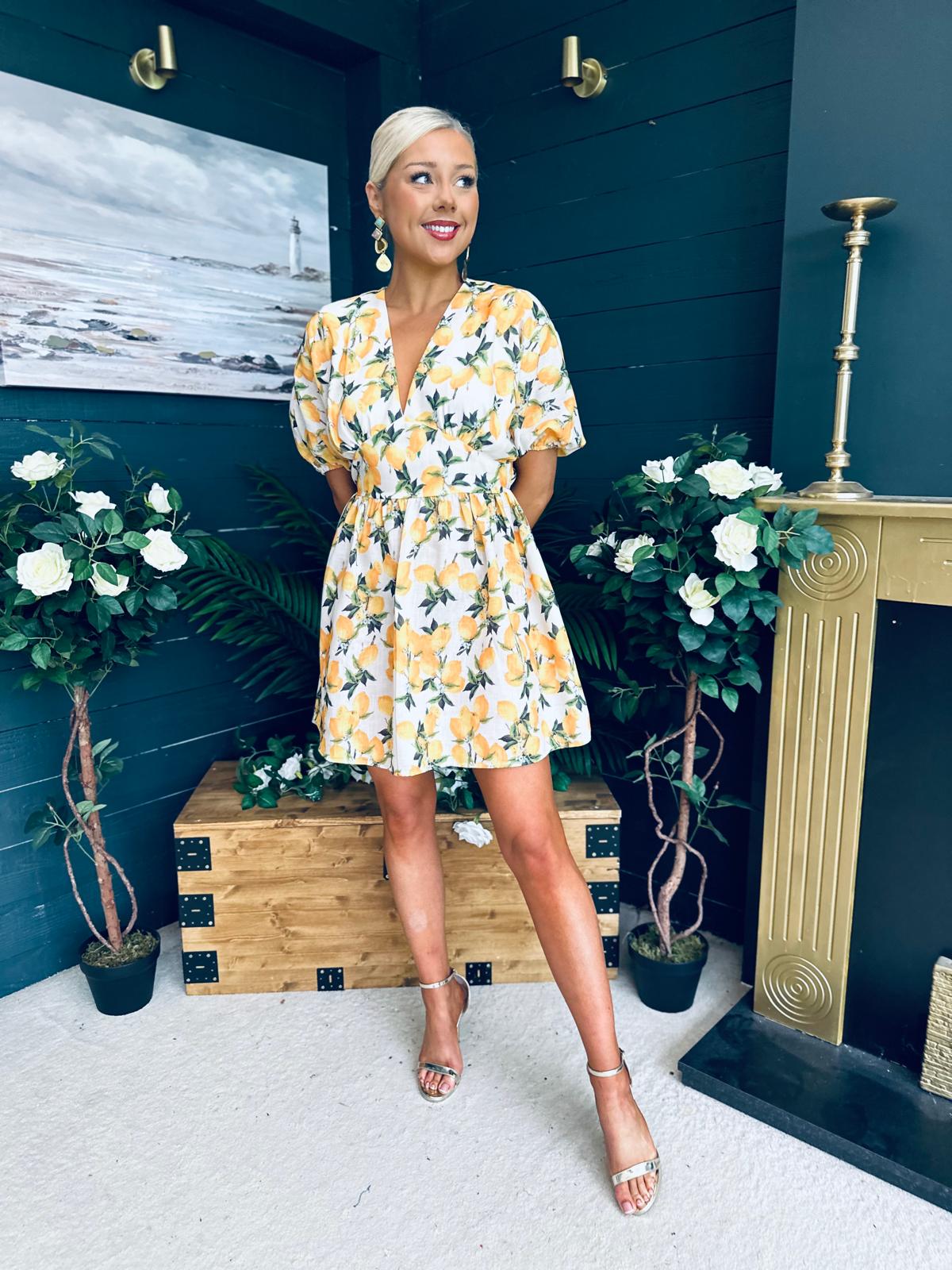 Trina Printed Mini Shirt Dress Yellow