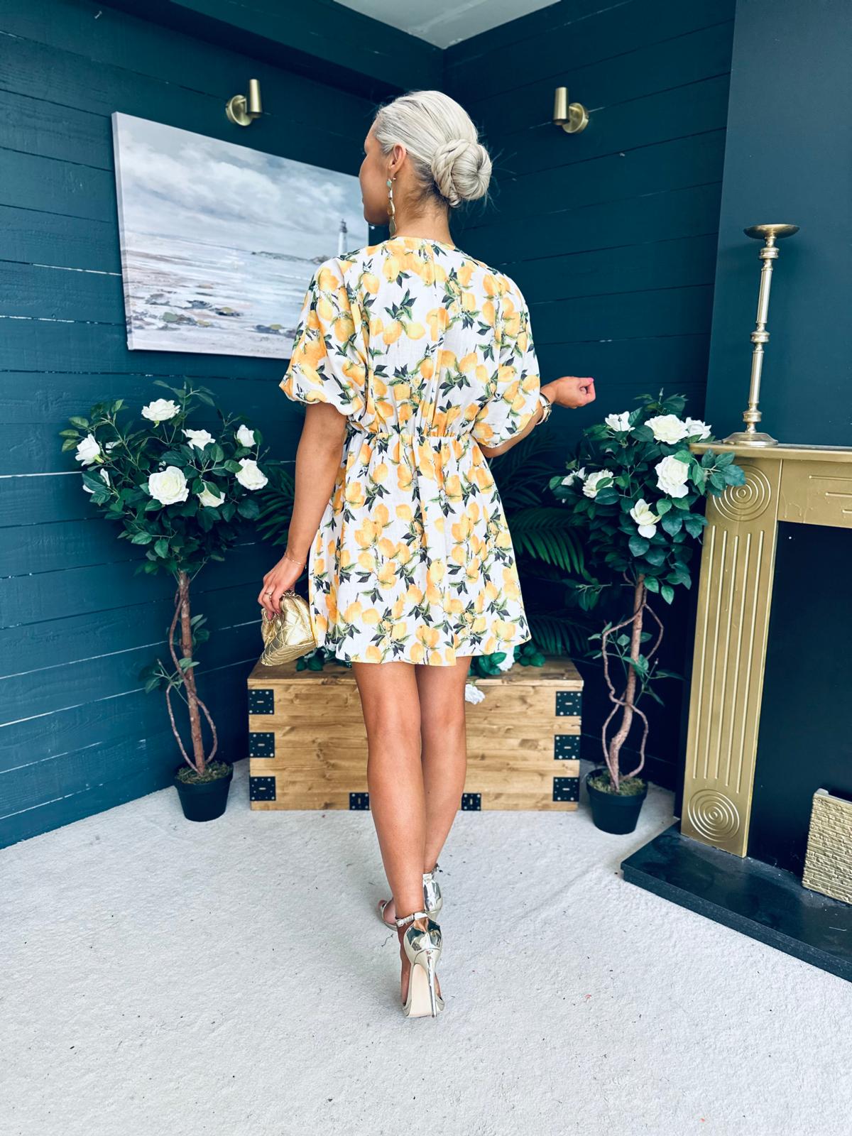 Trina Printed Mini Shirt Dress Yellow