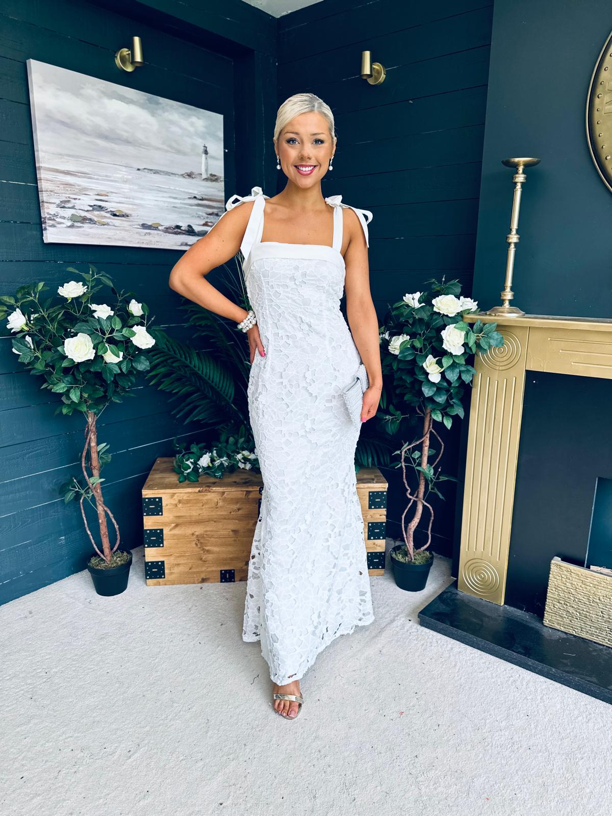 Seana Crochet Occasion Maxi Dress White