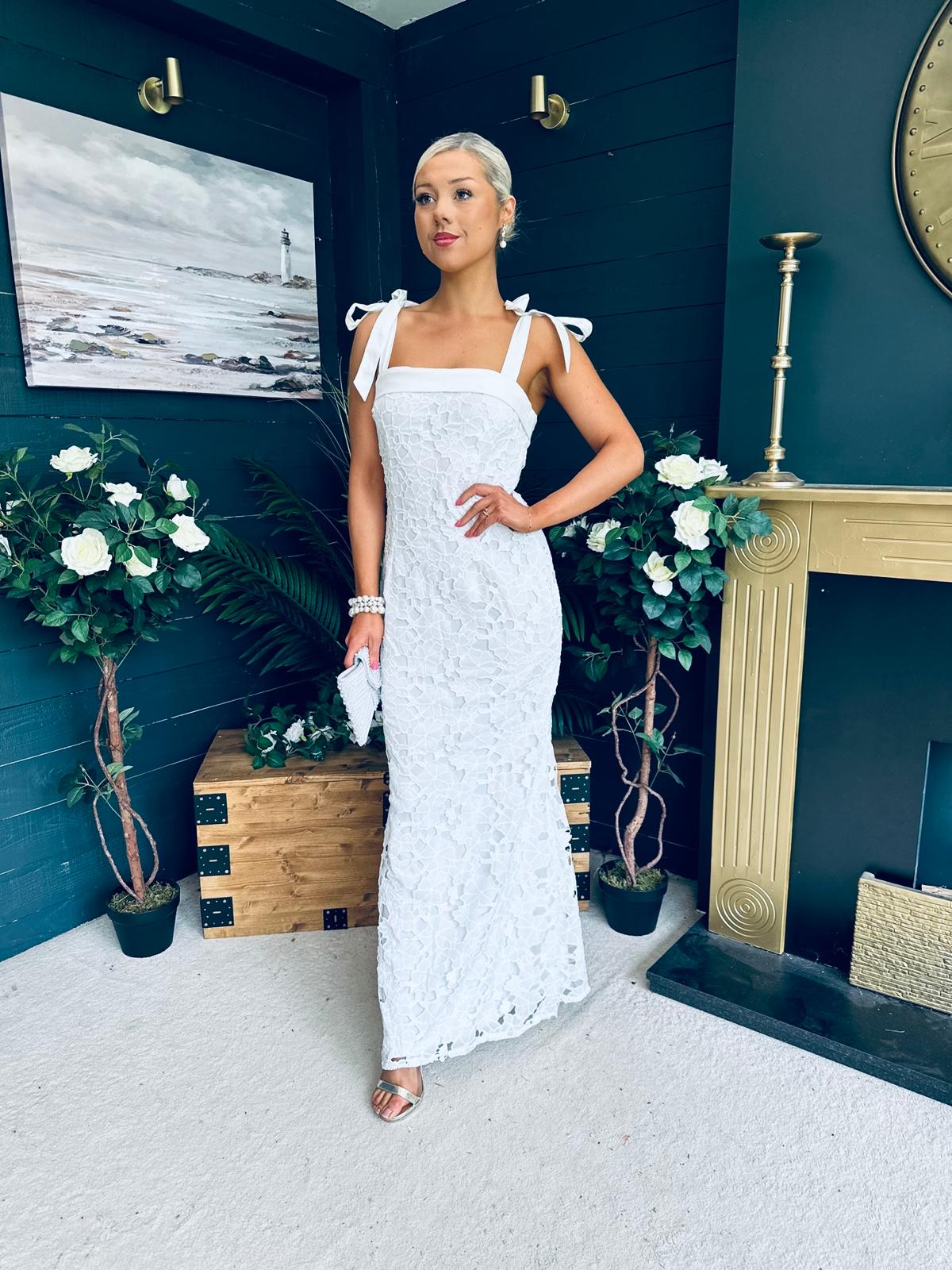 Seana Crochet Occasion Maxi Dress White