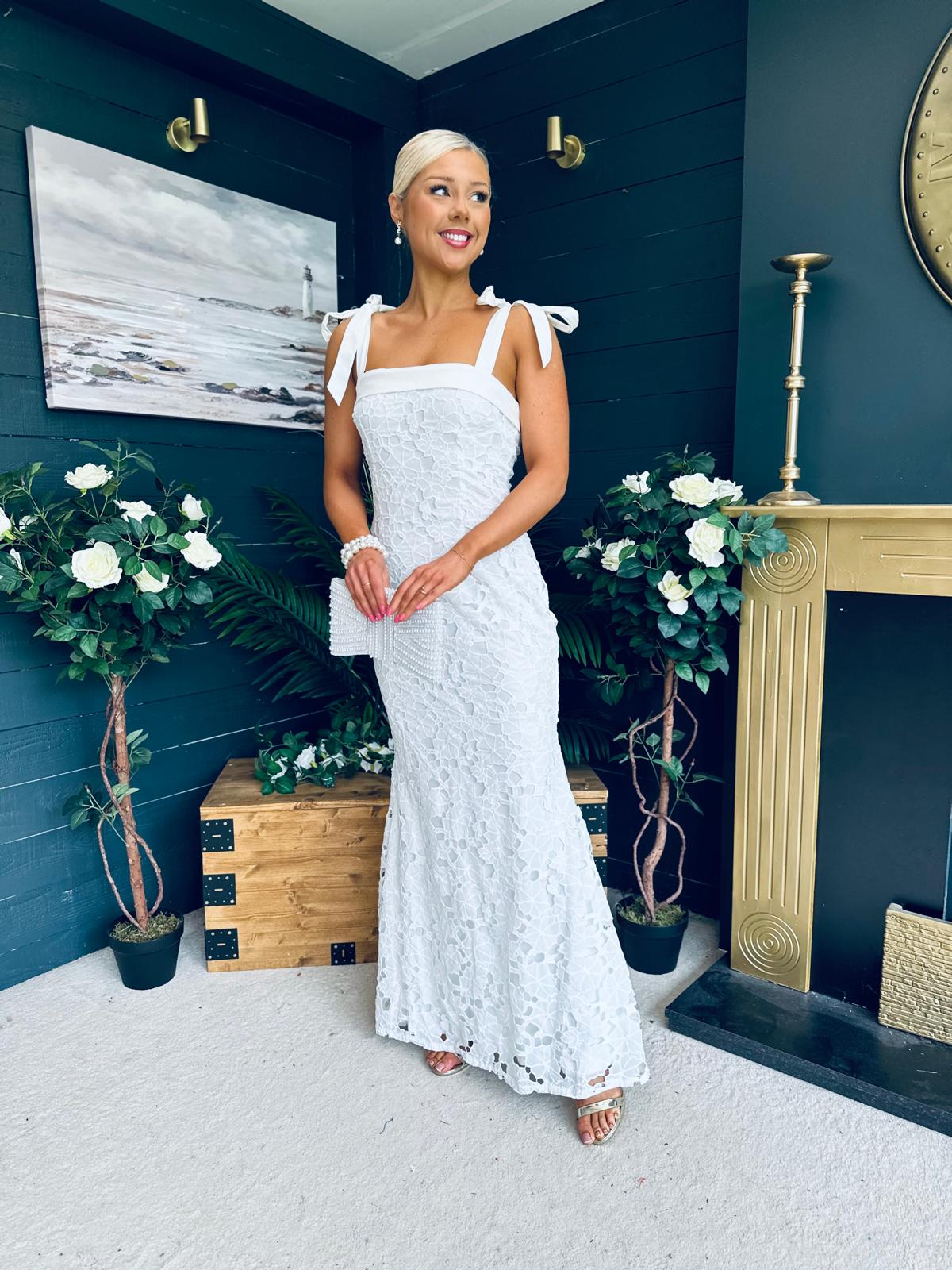 Seana Crochet Occasion Maxi Dress White