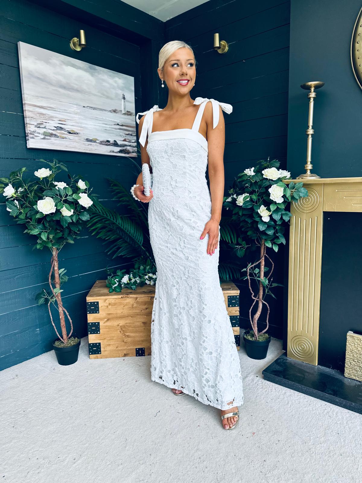 Seana Crochet Occasion Maxi Dress White