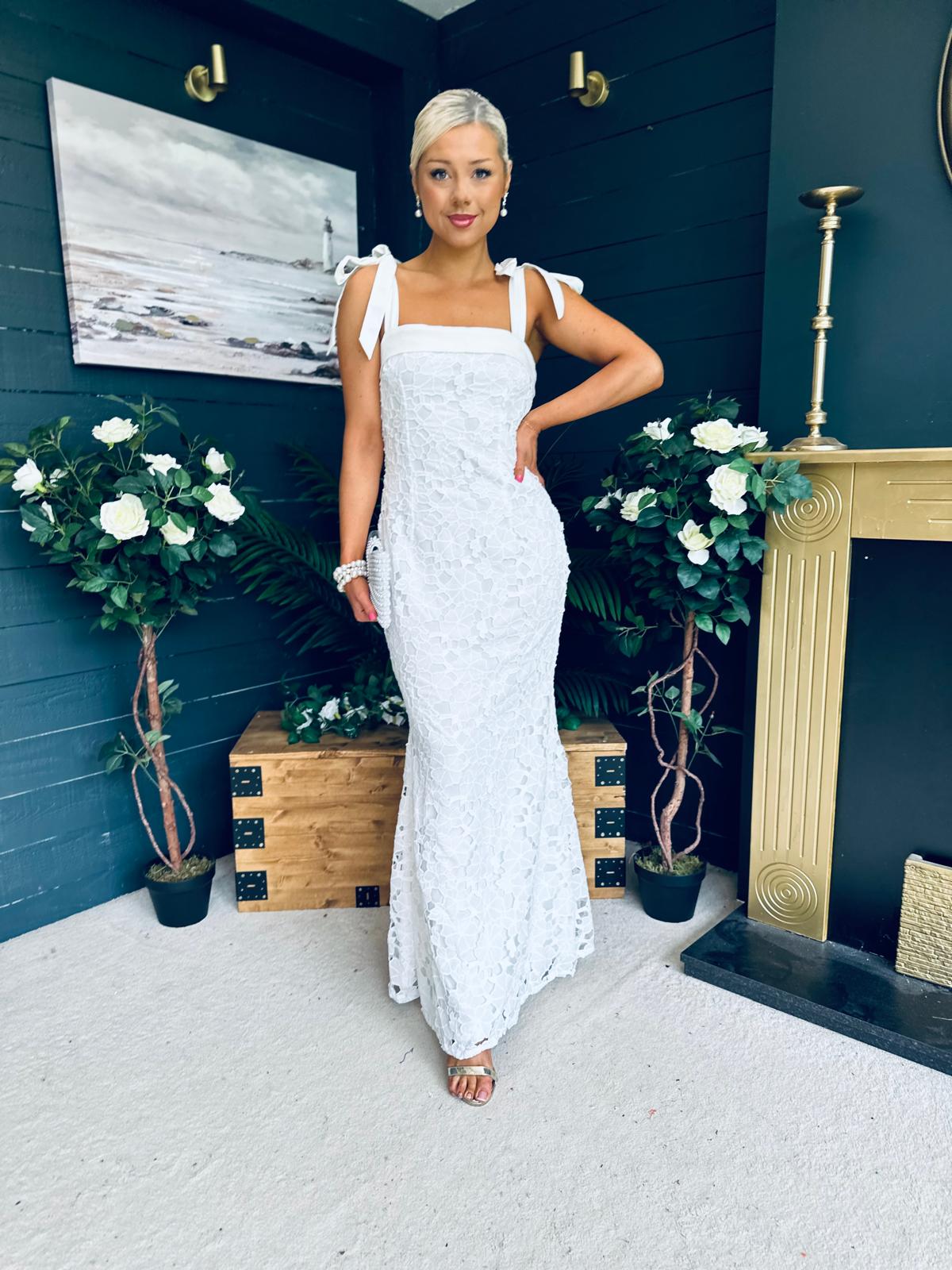 Seana Crochet Occasion Maxi Dress White