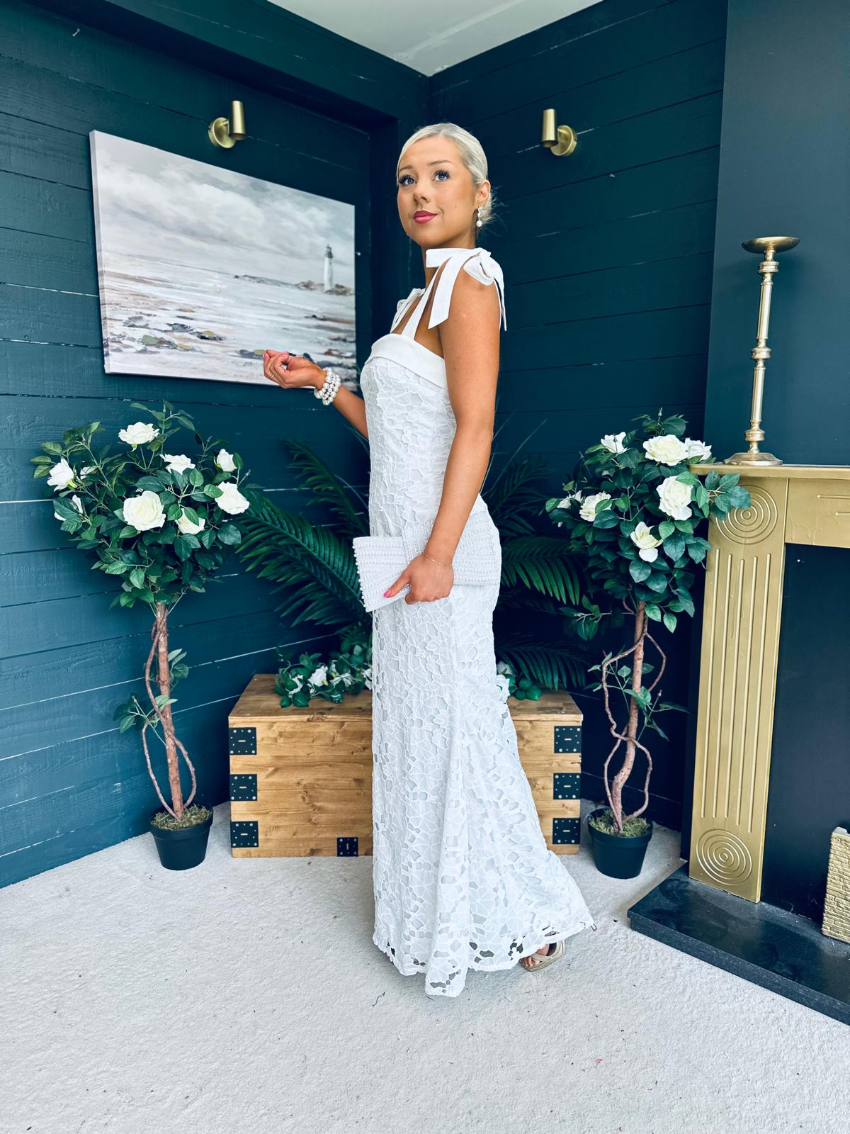 Seana Crochet Occasion Maxi Dress White